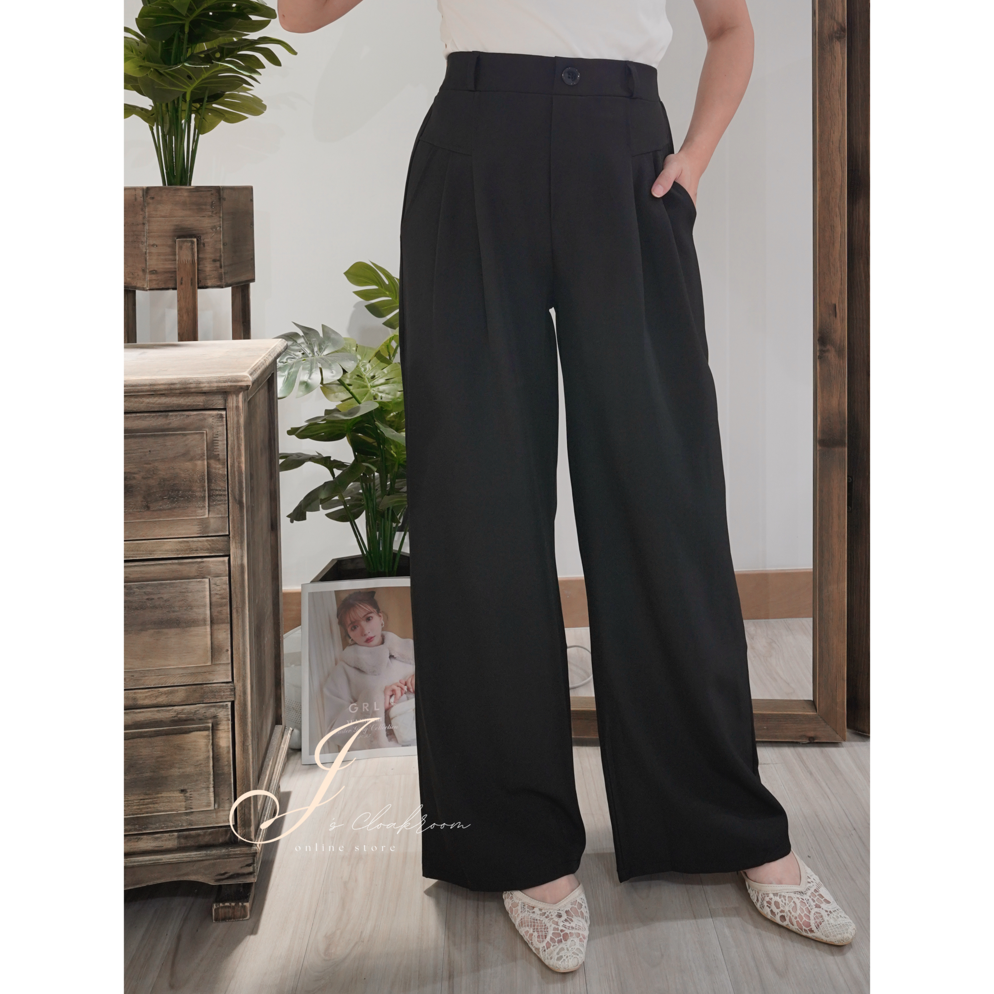 基本款輕便西褲(KR)[黑色]371070