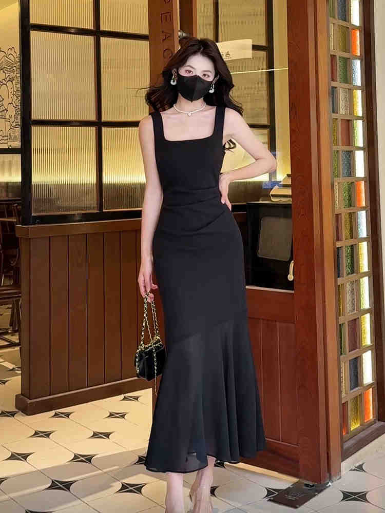 DR387拼接缎面长裙