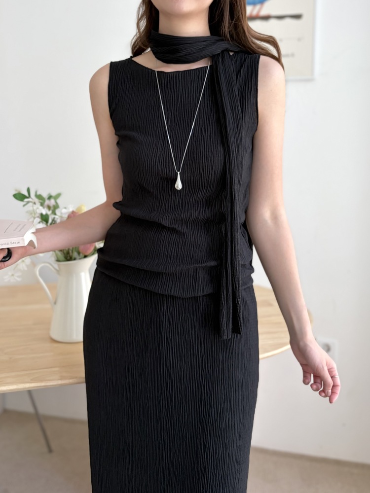 Summer Pleated Scarf Set (Black)