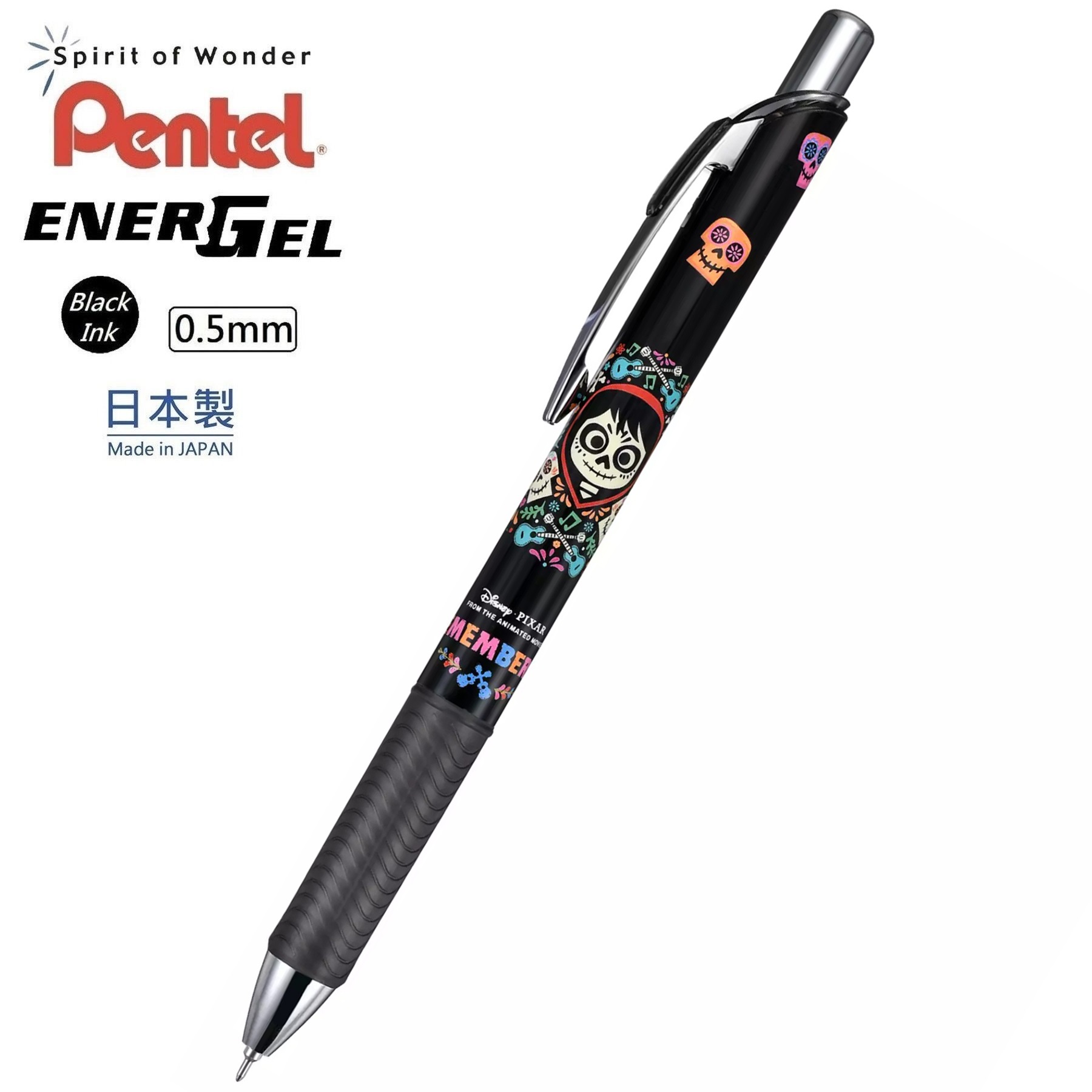 現貨｜【日本 Disney Store 限定】Coco 玩轉極樂園 日本製 Pentel EnerGel 0.5mm 黑色 啫喱筆 321090