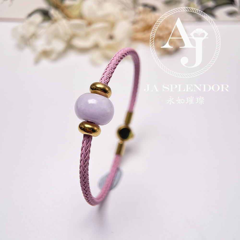 FBG26-H03 天然翡翠A玉 紫玉招財幸福路路通不鏽鋼防水、防敏手鐲
