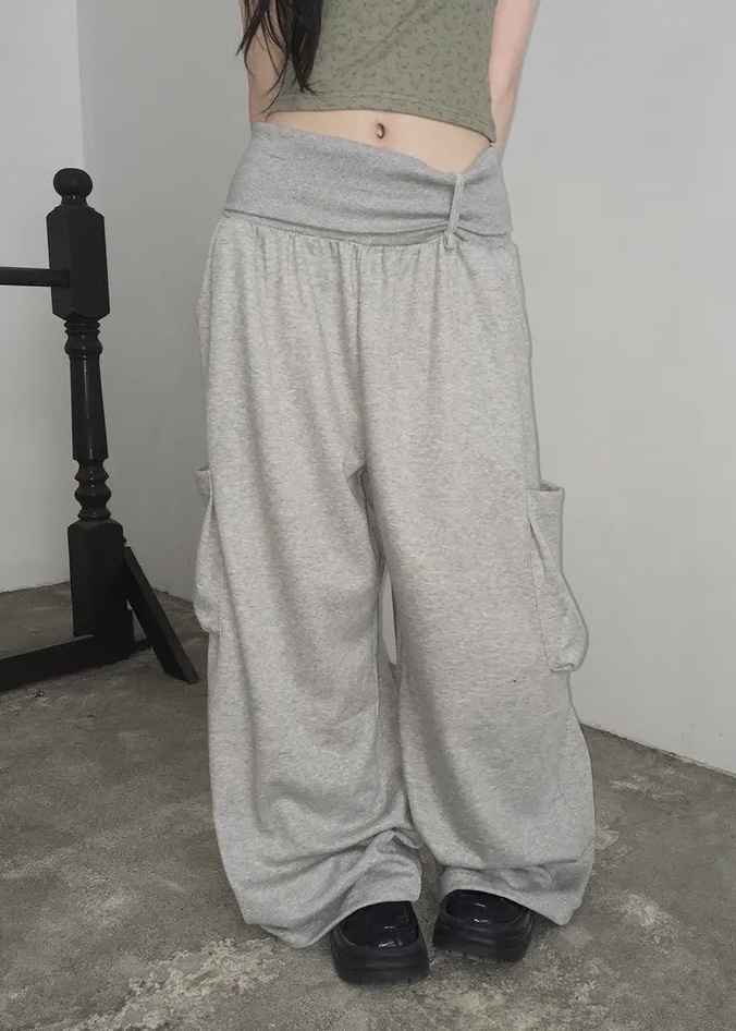 Folded Waist Wide Leg Cargos