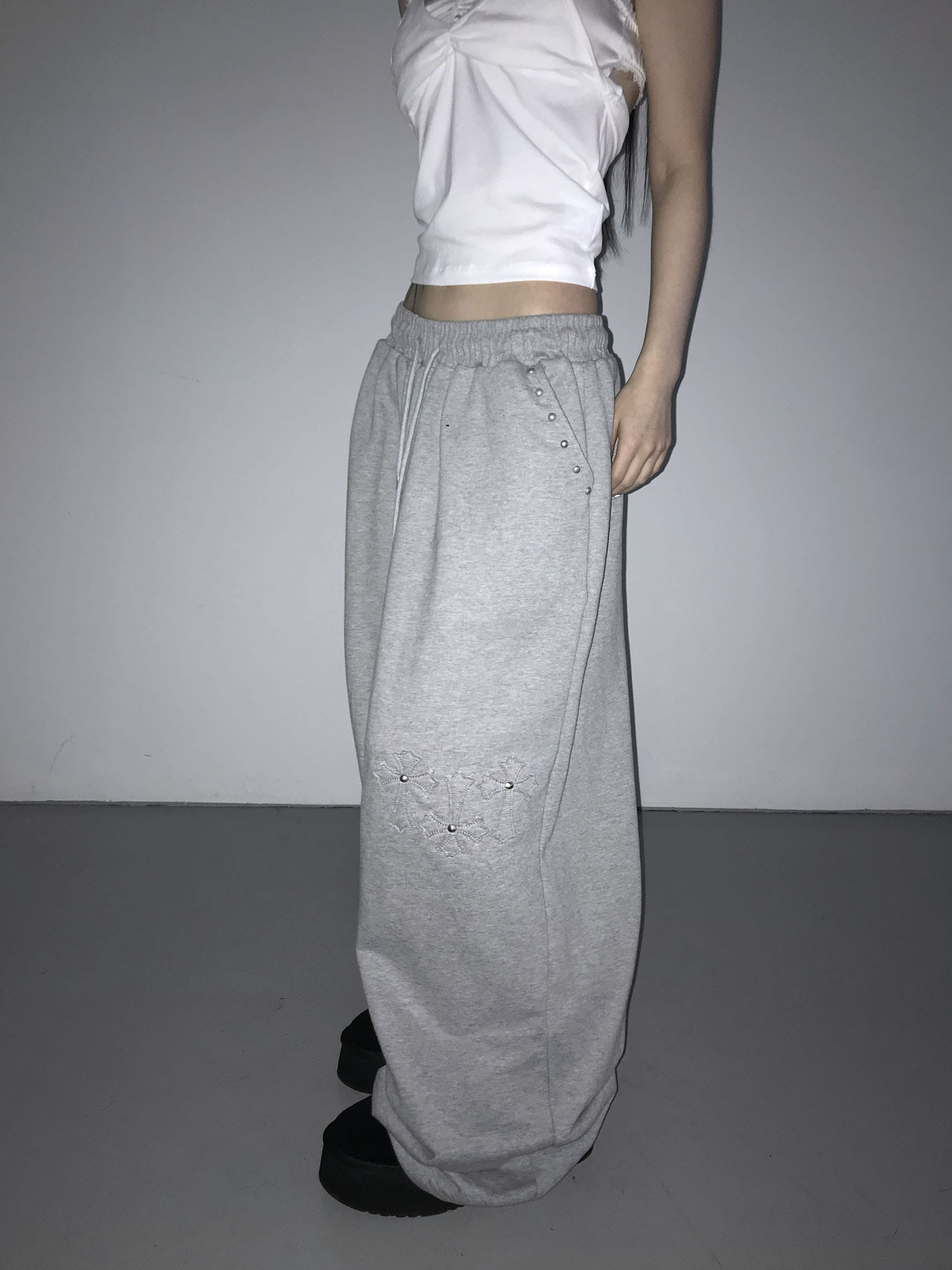 Studded Cross Wide Leg Sweatpants