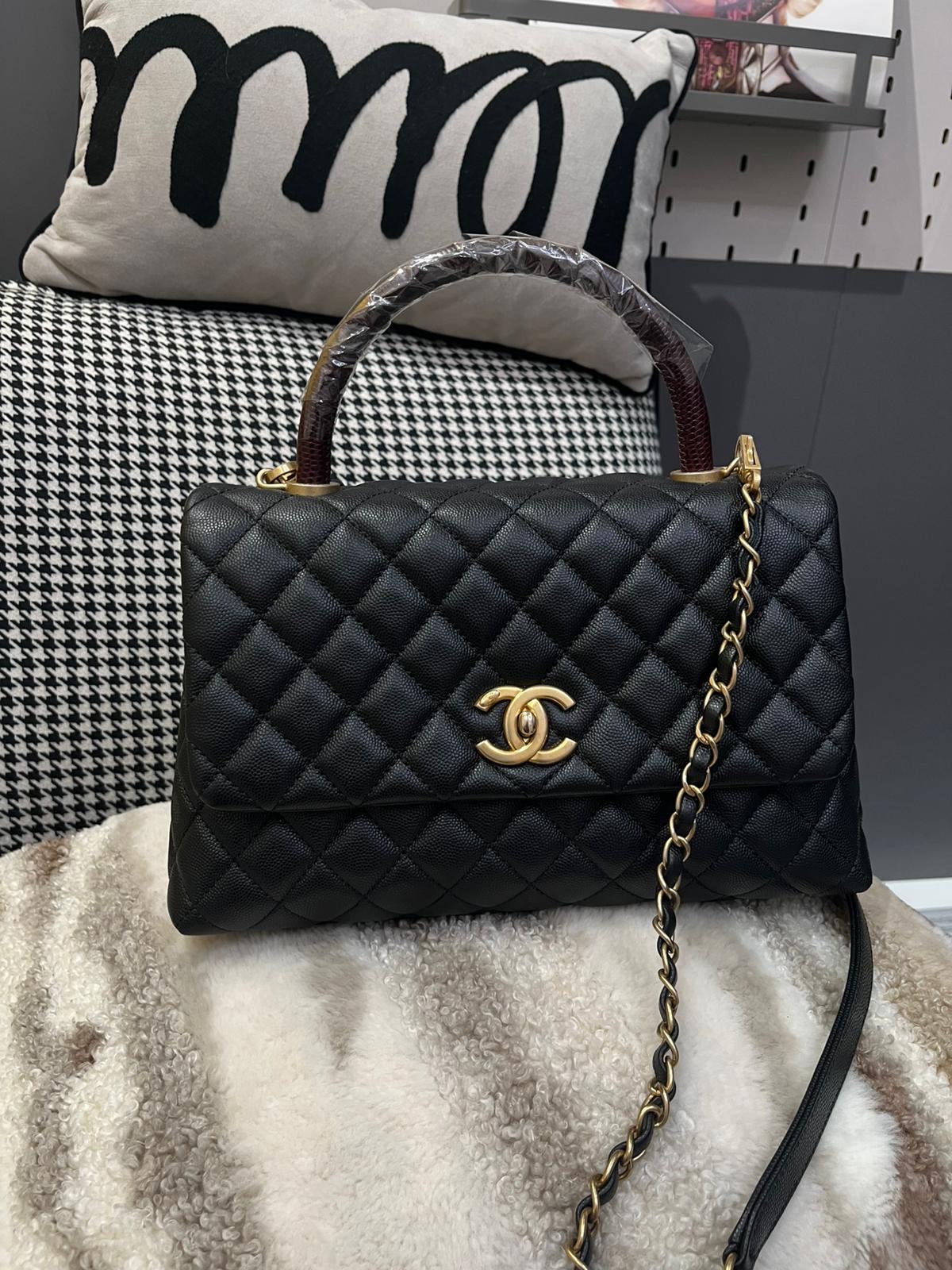 Chanel Coco Handle Medium 黑色荔枝牛皮金扣 100%Authentic, 98%New ✅29Card✅Dust bag✅Box