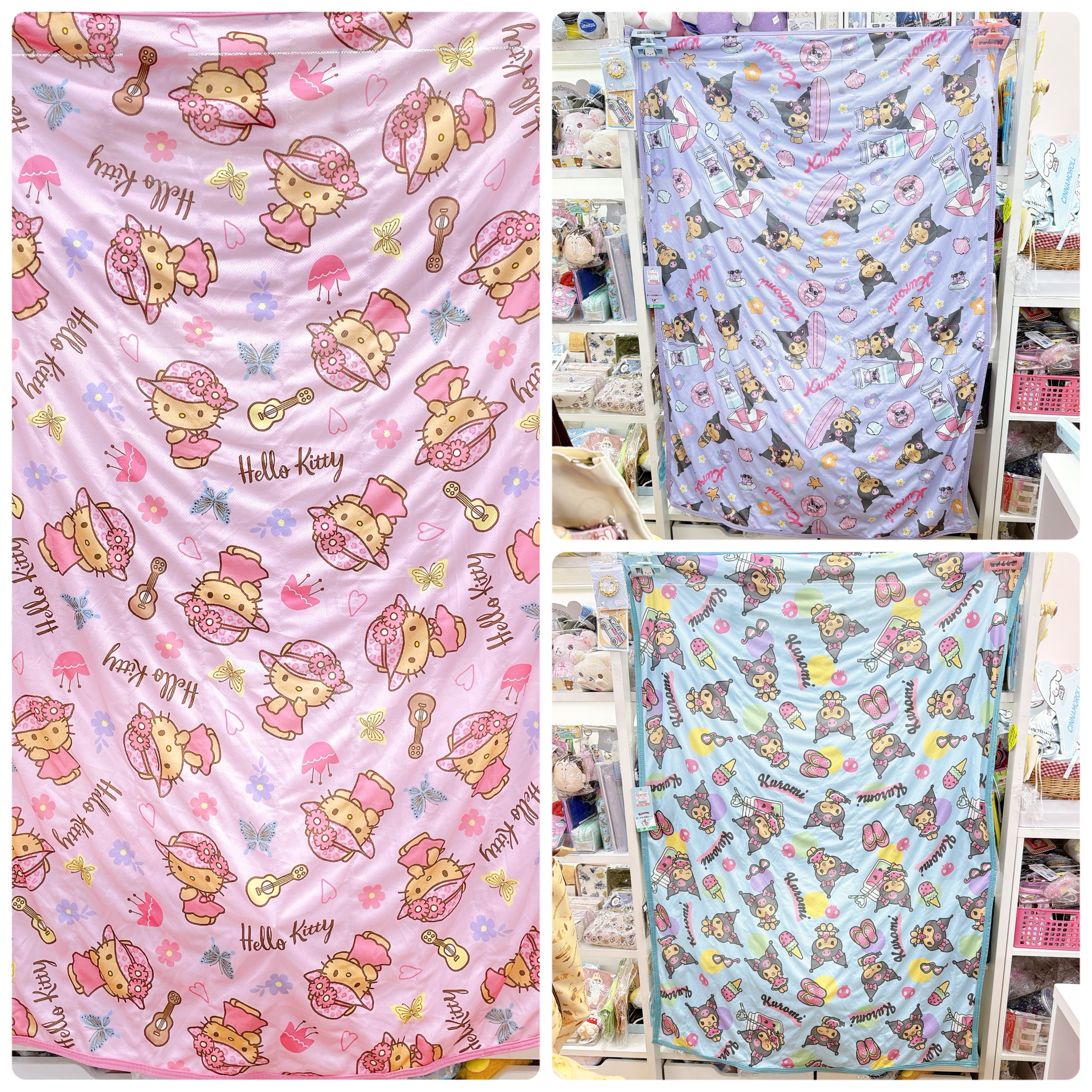 日本直送獨家發售Sanrio Hello Kitty Kurumi黑皮夏天系列新款冷感被140×100 cm附送頭形包包可以收埋入去
