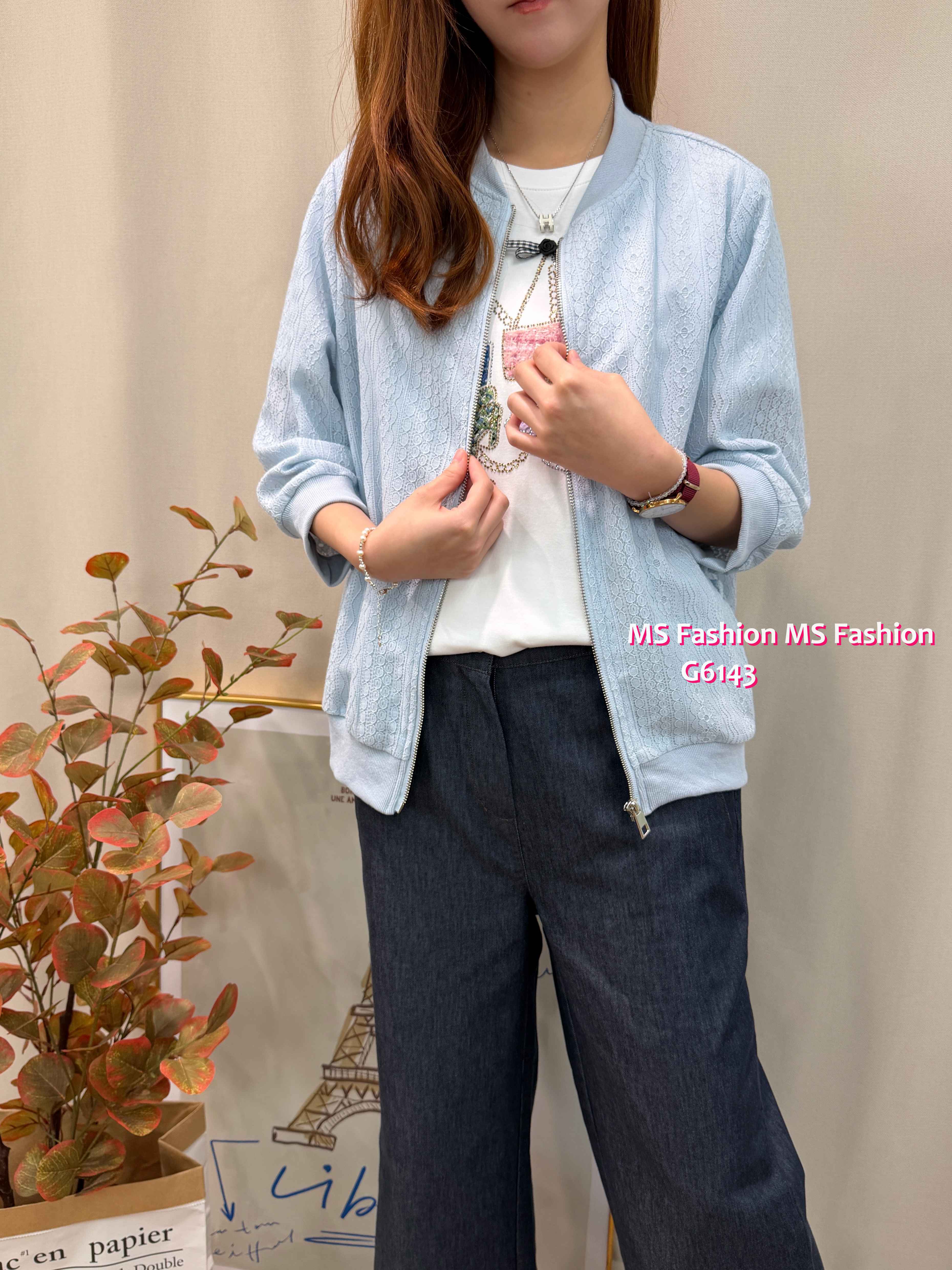 G6142 韓國🇰🇷lace中袖拉鏈外套