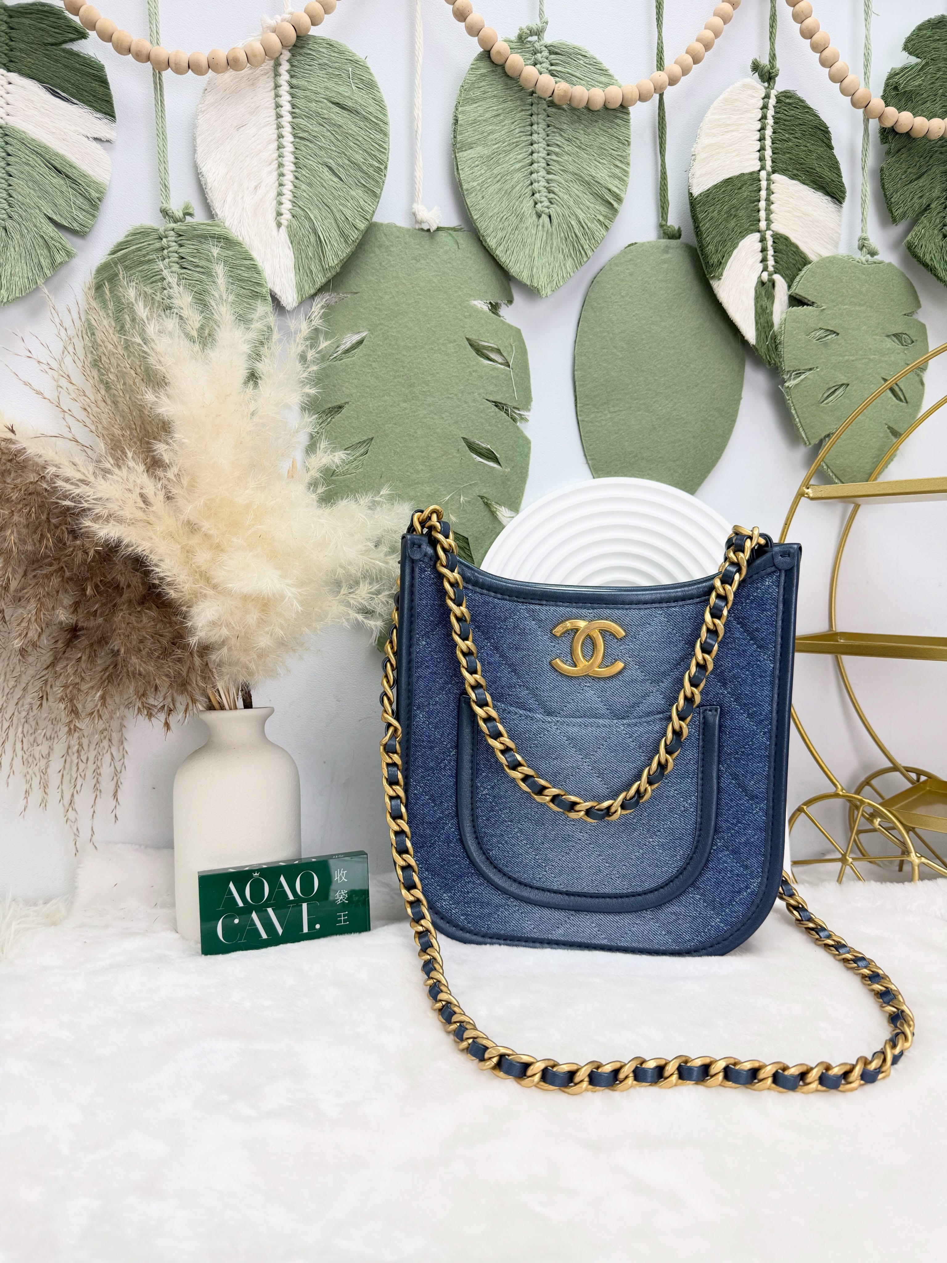 Chanel👜 PRE OWNED 🛍️24S牛仔漸變 Hobo 晶片款 一長一短雙肩帶 全套💙
