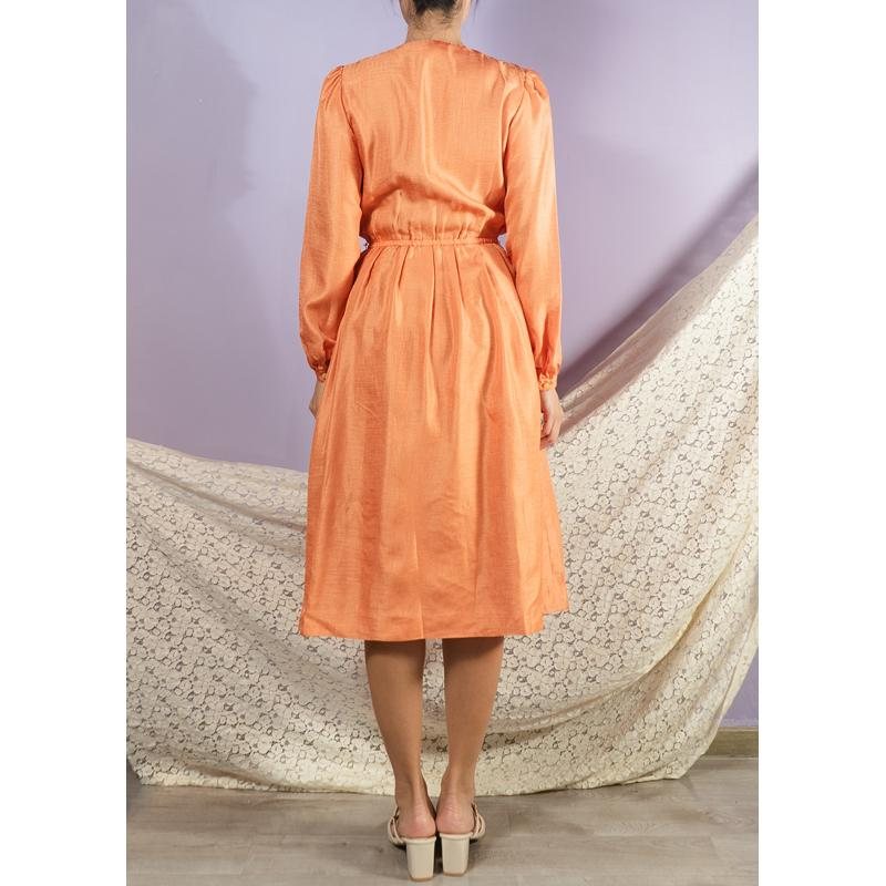 Vintage Japanese Gio Ruffle Front Orange Long Sleeved Dress(MT1608-107)