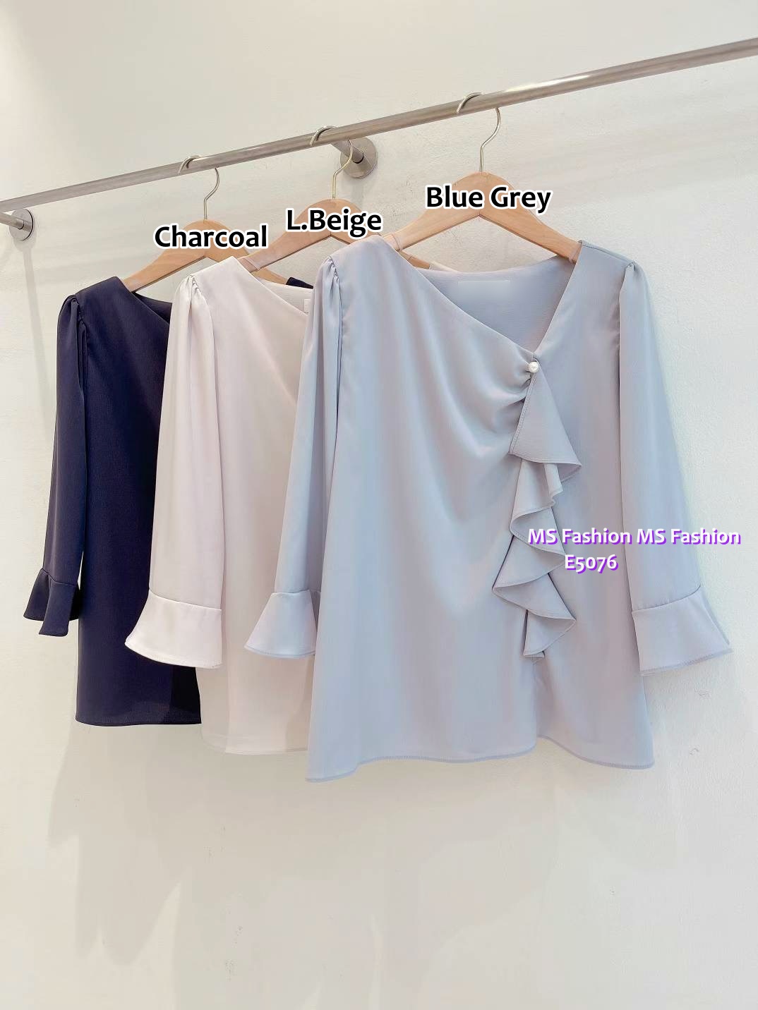 E5076 靚料V領ruffle top