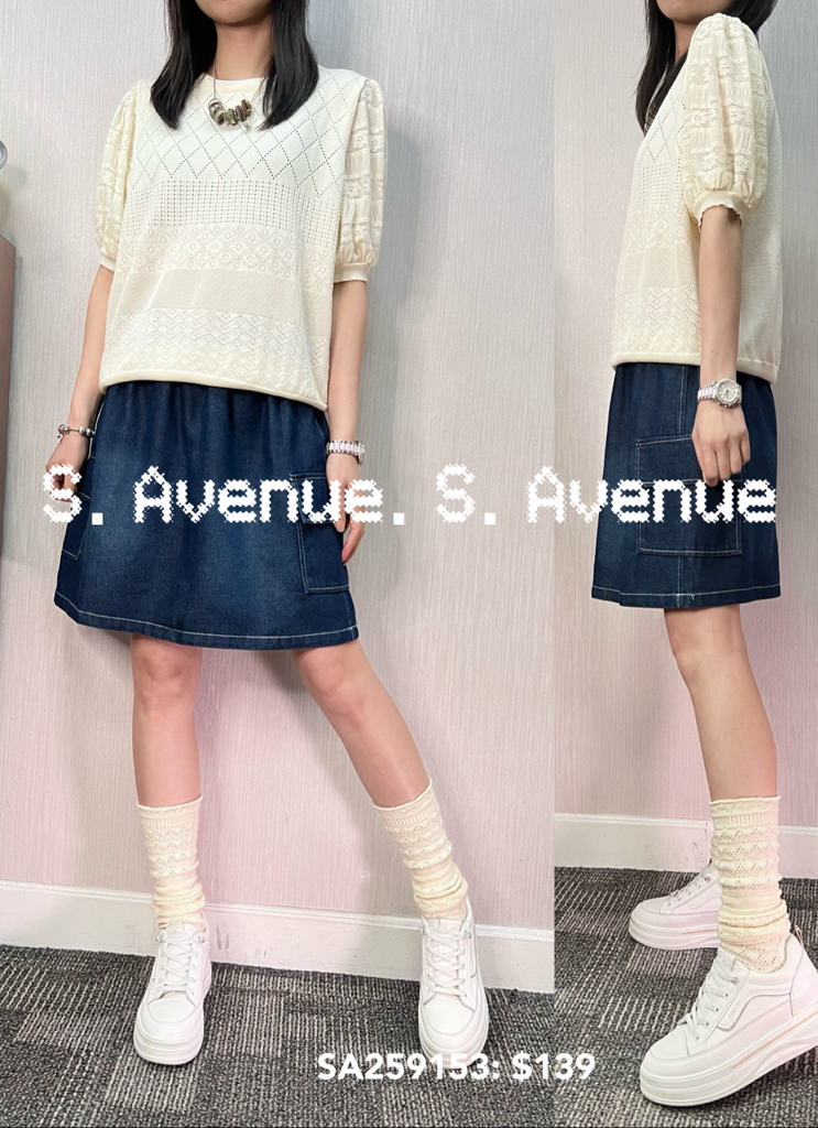 SA259153: 泡泡袖織花圖案線top