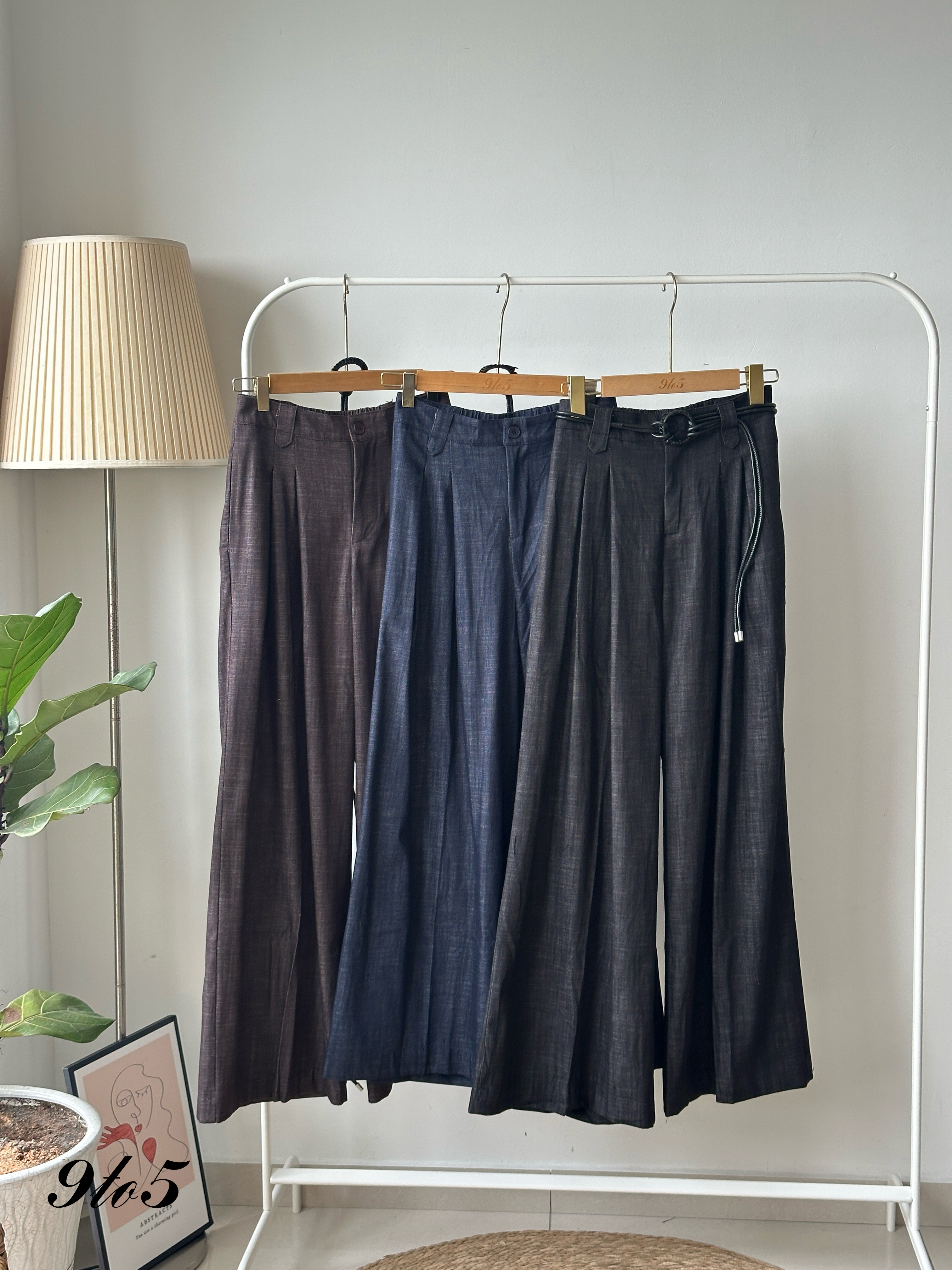 S1825 Wide Leg Long Pants - 3 Colors 