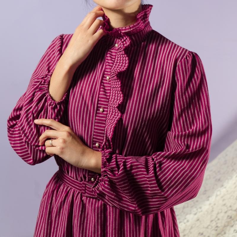 Vintage 1980s American Brand "Jackie O" Two Way Pie-Crust Collar Day Dress with Original Belt(BG050)