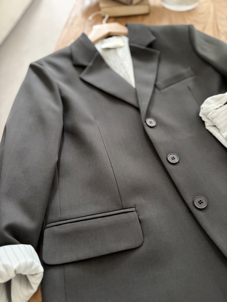Margot Blazer with Striped Cuffs (Charcoal)