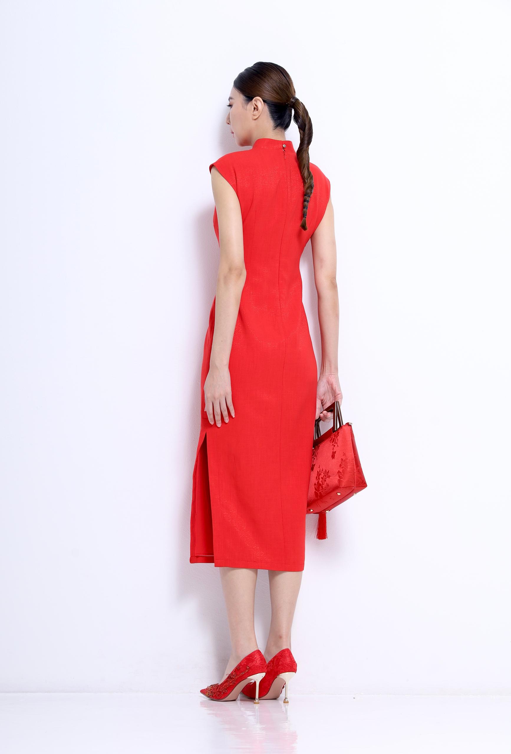 独家长款旗袍 红色 2128