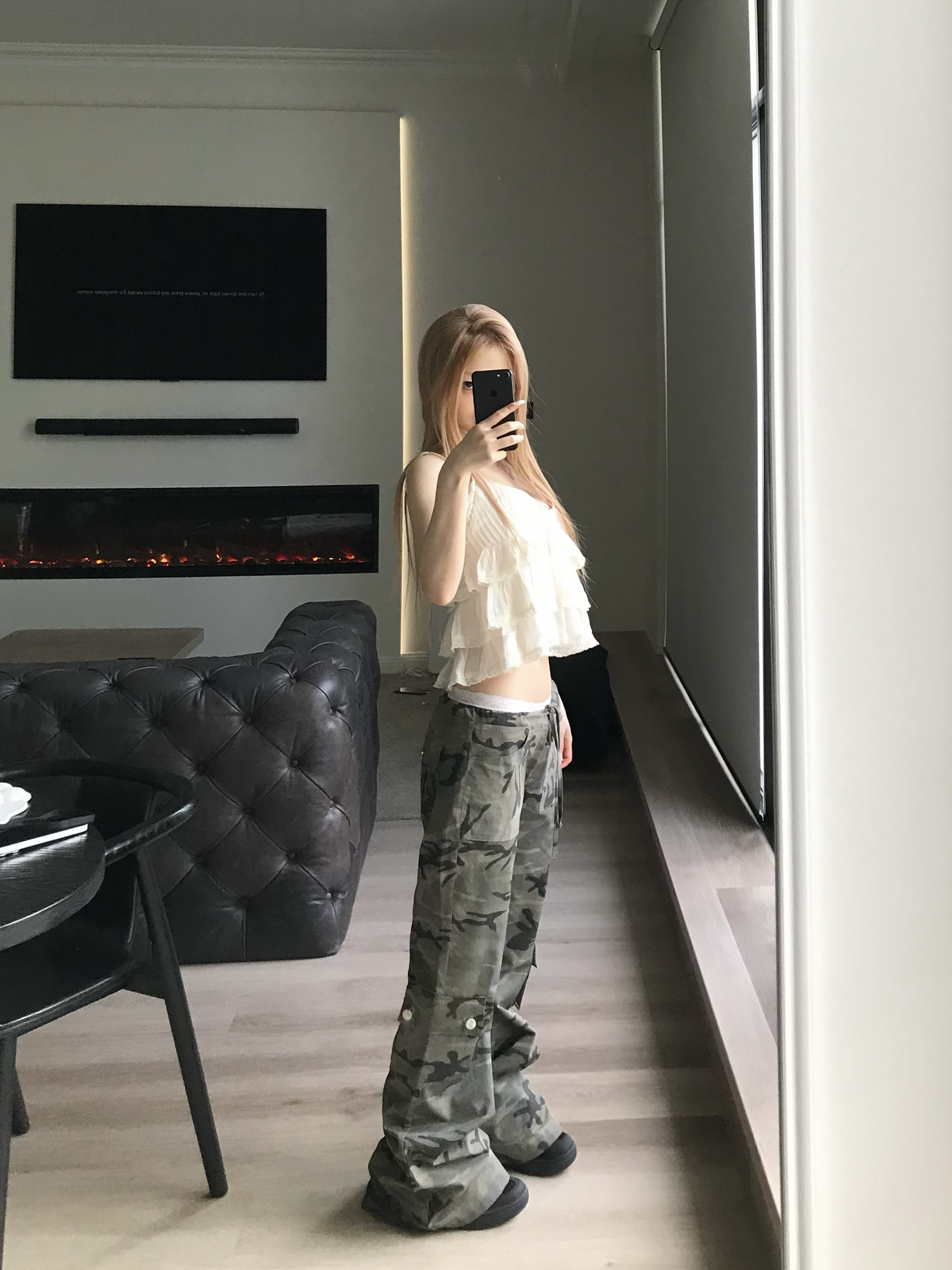 Camo Low-Rise Flare Cargo Pants