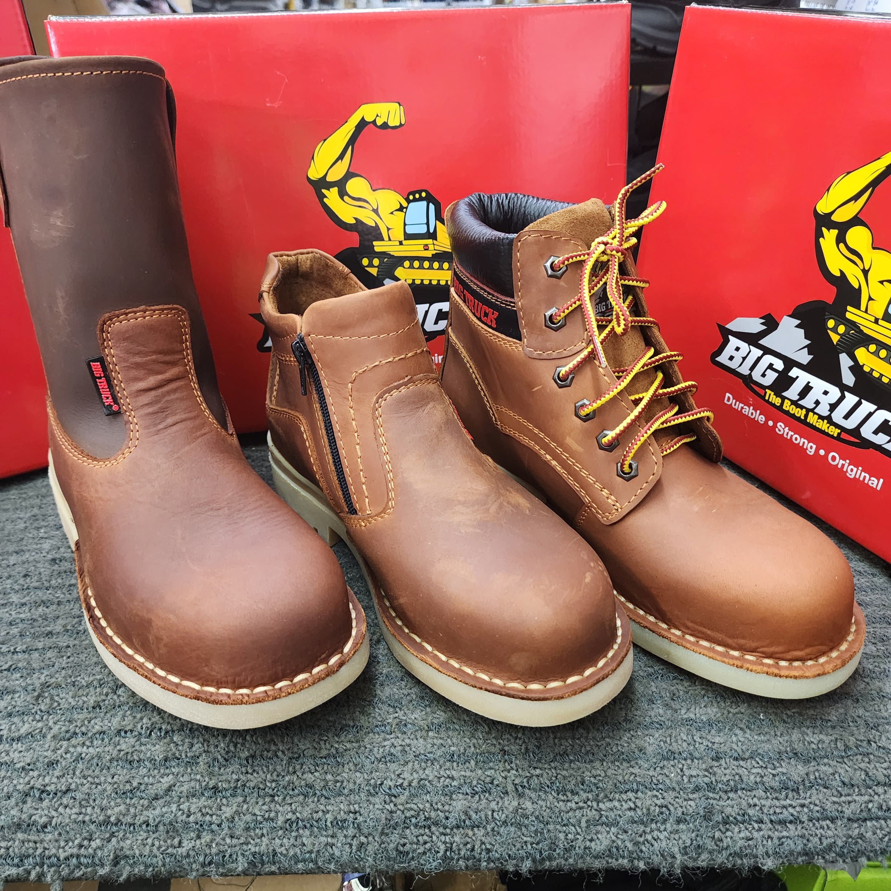 BIG TRUCK 8018 8033 8035 HONEY RUBBER SOLE SAFETY SHOES HIGH CUT ZIP LACE Leather Kasut Keselamatan