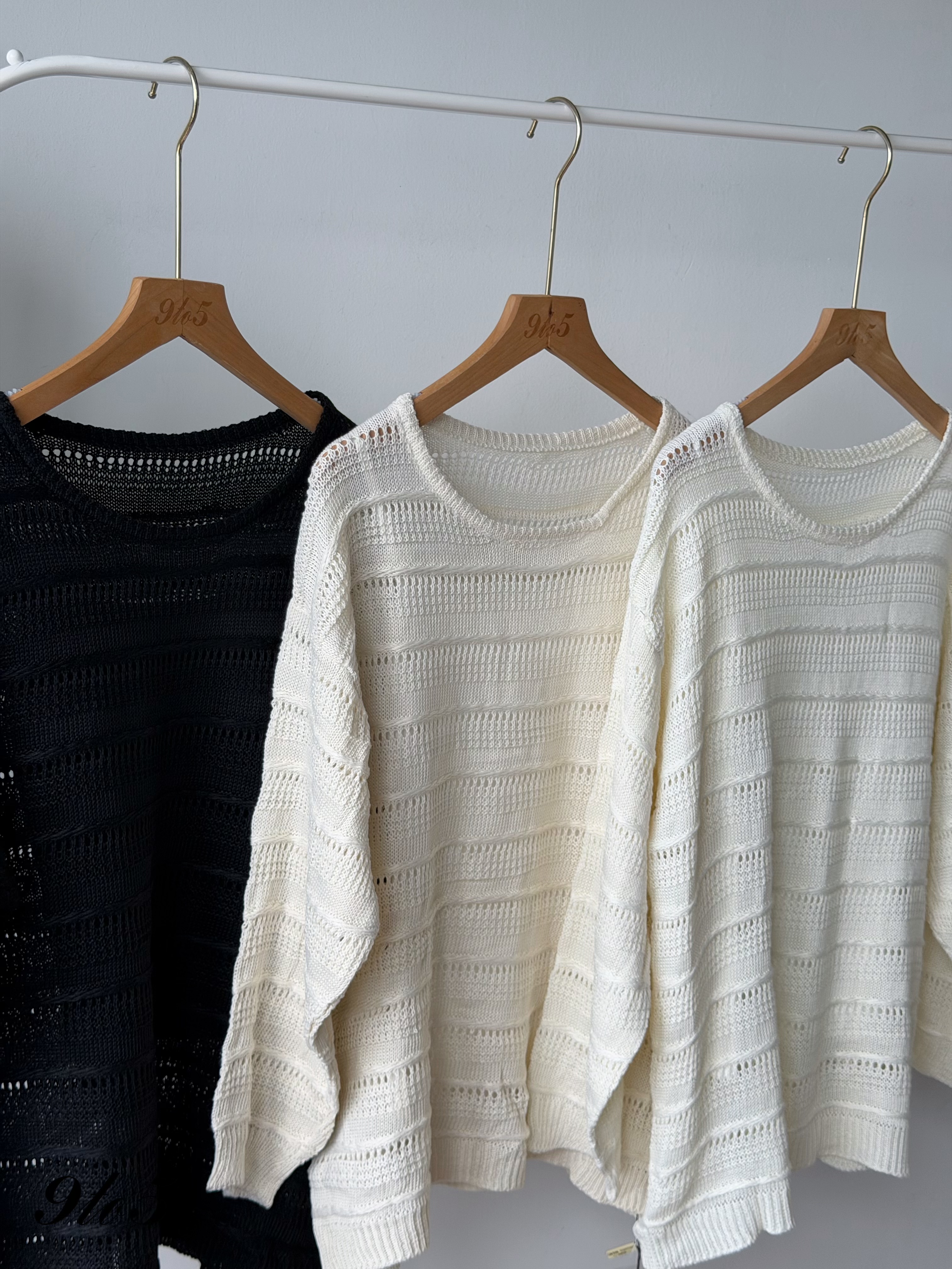 T4545 Long Sleeve Crochet Knit Sweater - 3 Colors 