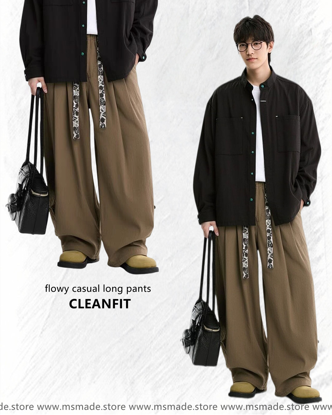 M0423腰果花帶拼接垂感長褲