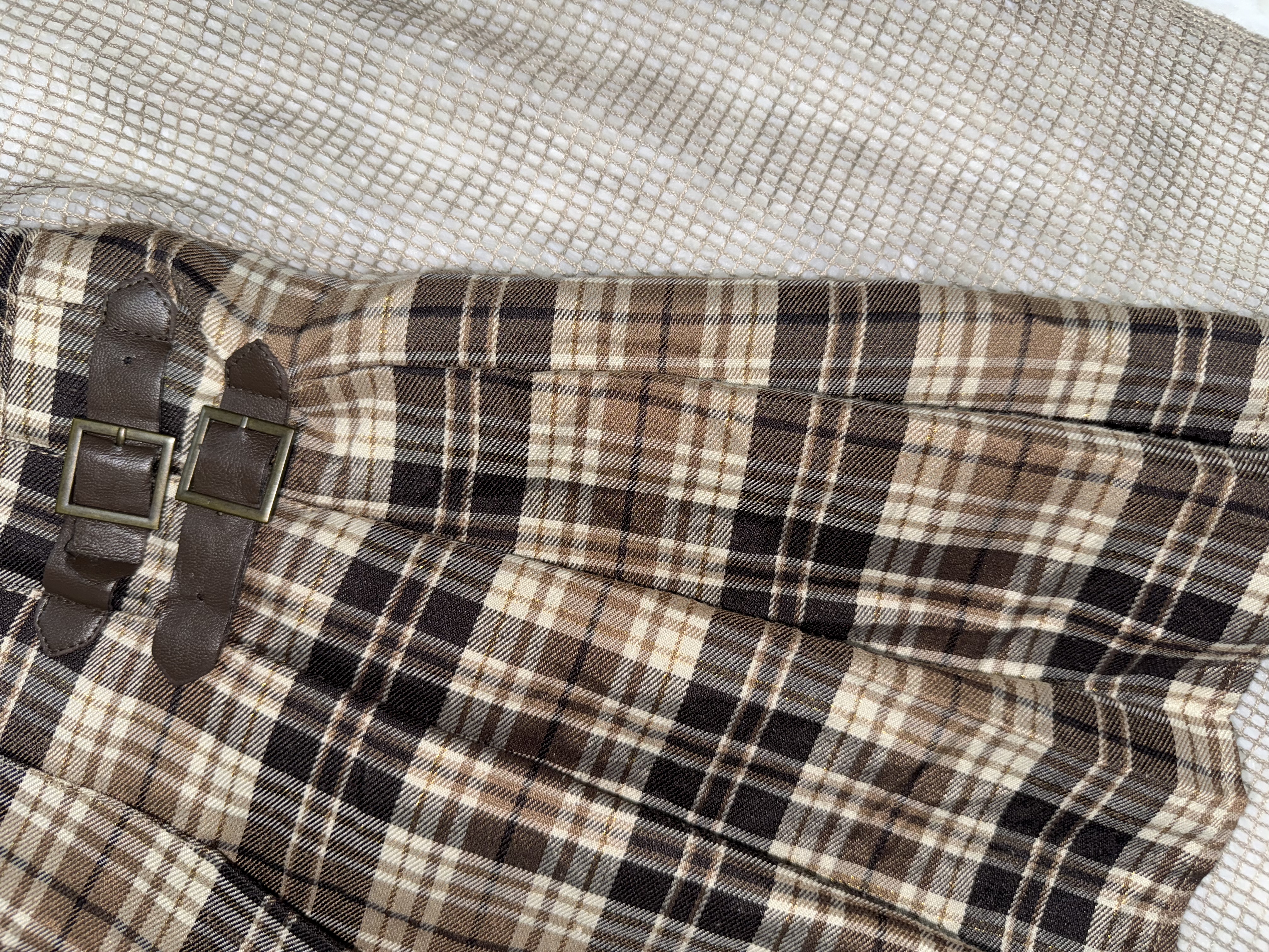Brown Plaid Wrap Lined Mini Buckle Skirt
