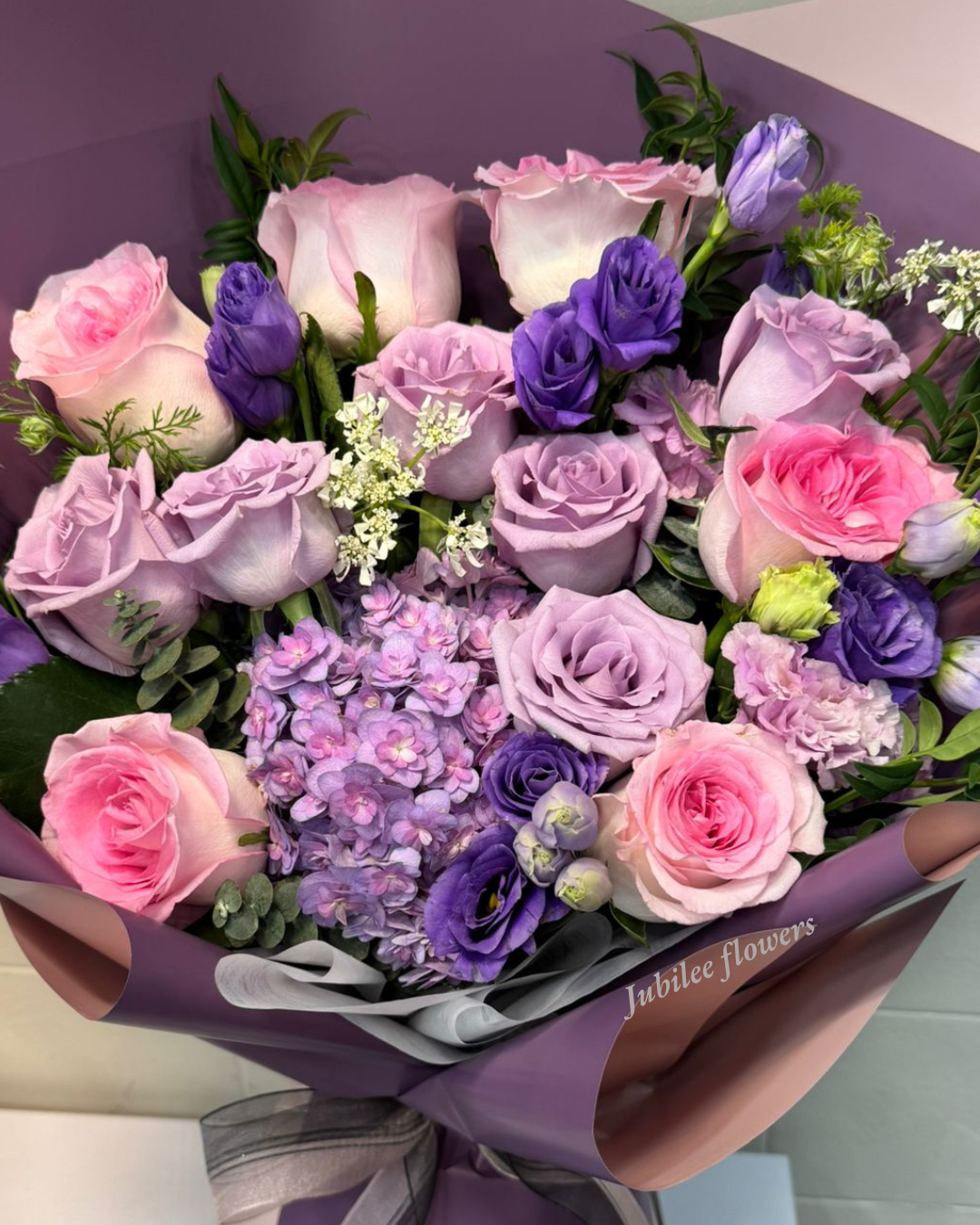 玫瑰 繡球 粉紫花束