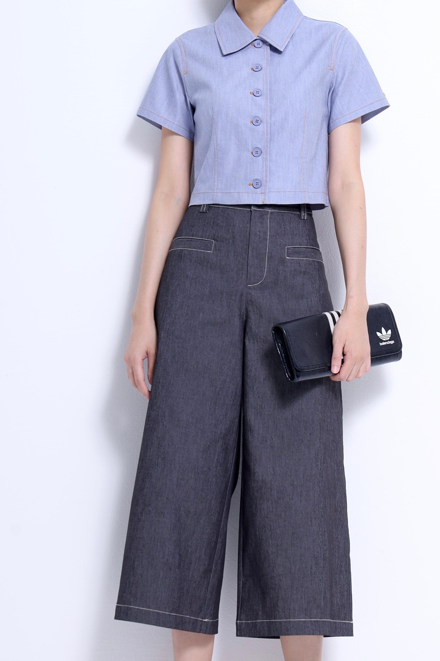 CB2750 Contrast Stitch Cropped Top