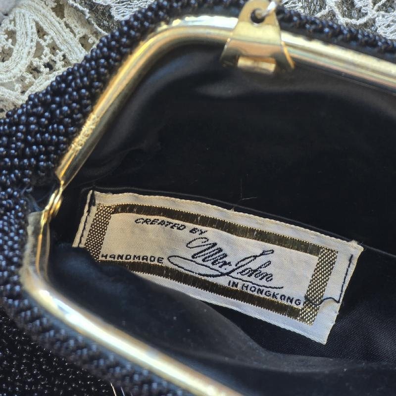 C.a. 1960s "Created by Mr John" Made in Hong Kong Floral Black Bead Bag (MT2501)