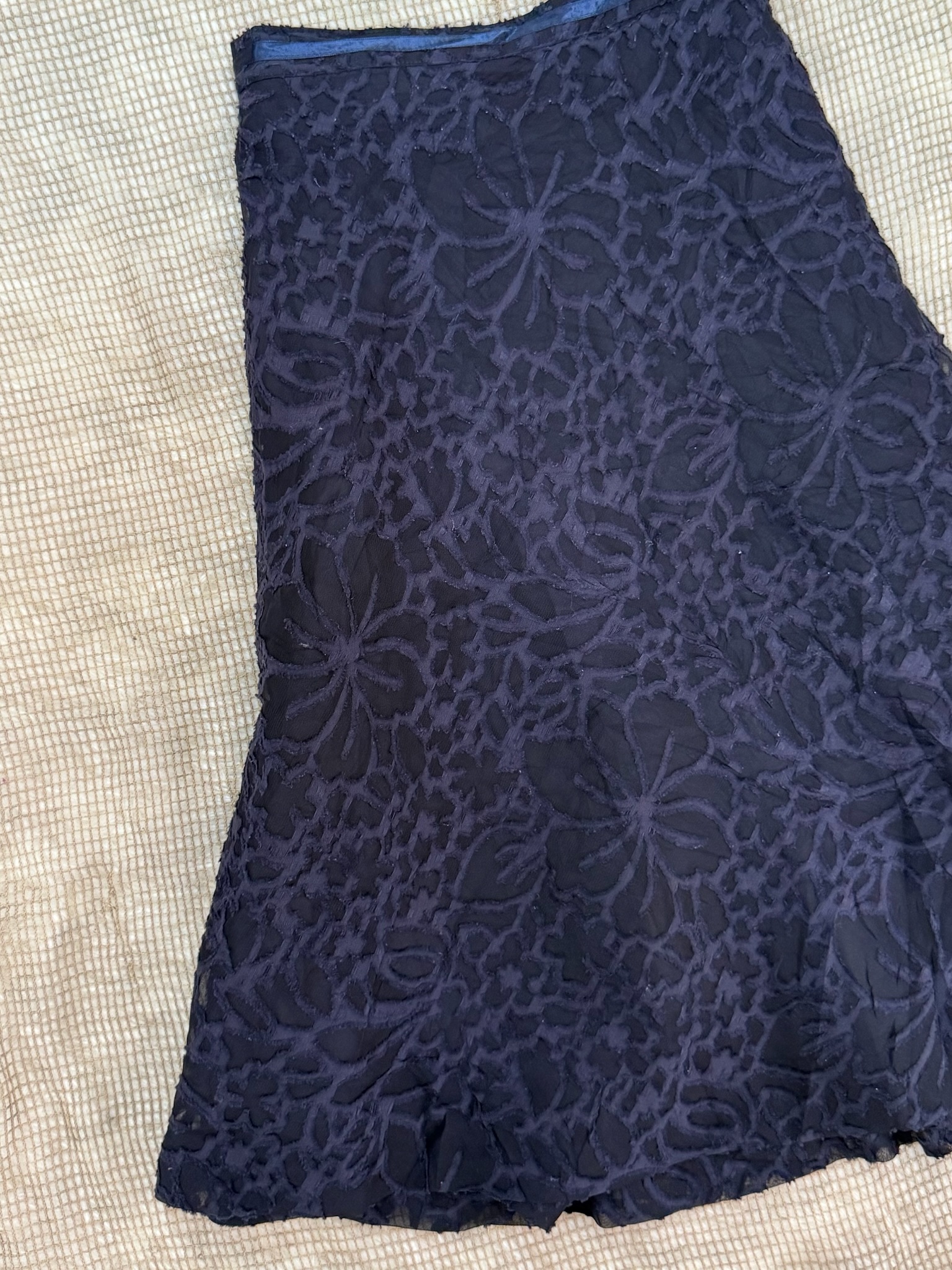 Navy Blue All-Over Floral Lace Midi Skirt