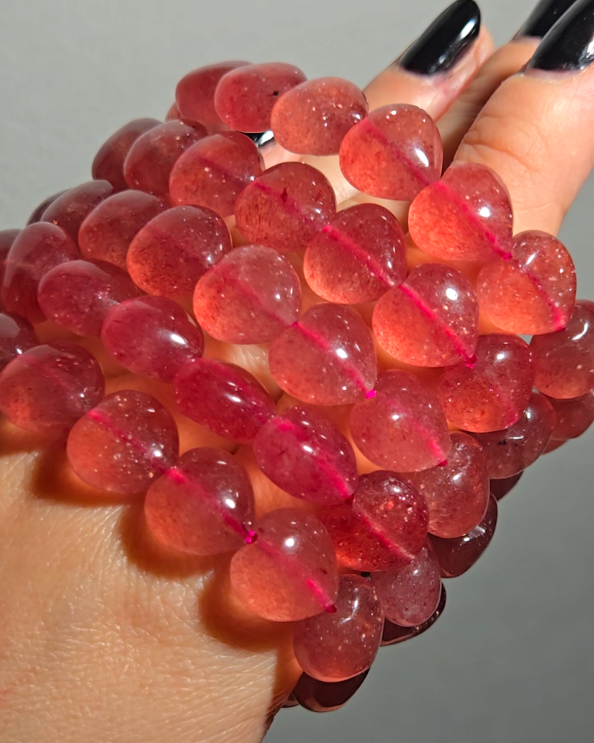 Strawberry quartz heart-shaped 12mm bead bracelets - ST65
