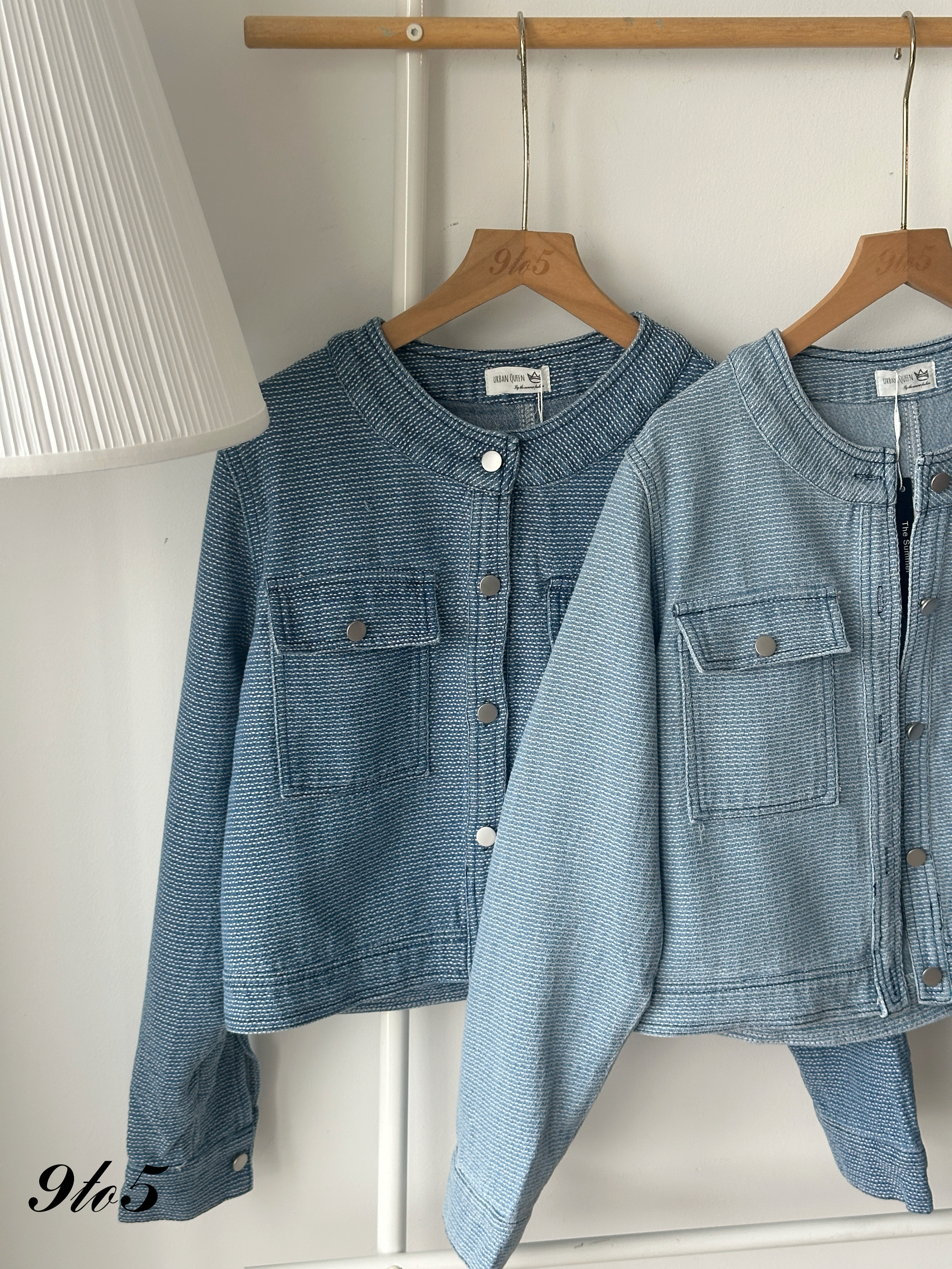 T4165 Tweed Style Denim Jacket - Dark Blue & Light Blue