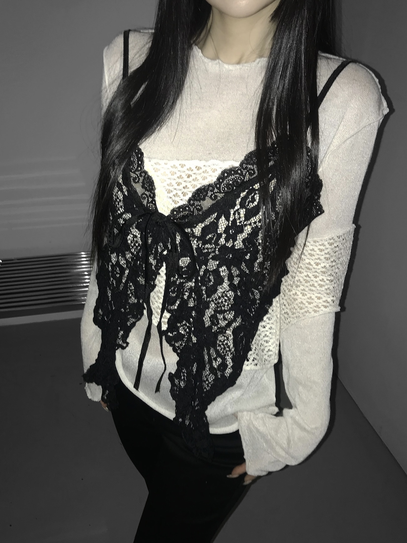 Sheer Lace Ruffled Cami