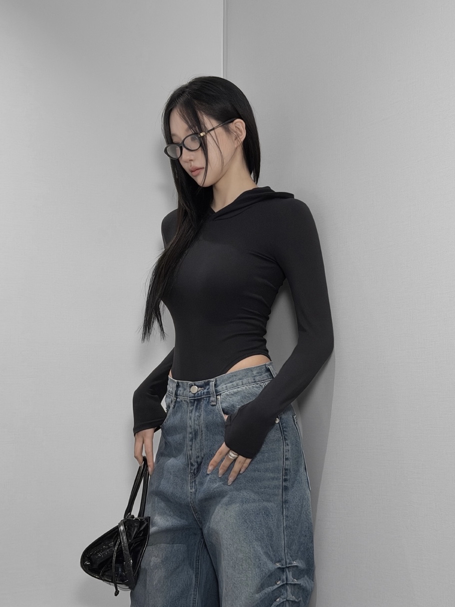 Solid Fitted Hooded Bodysuit