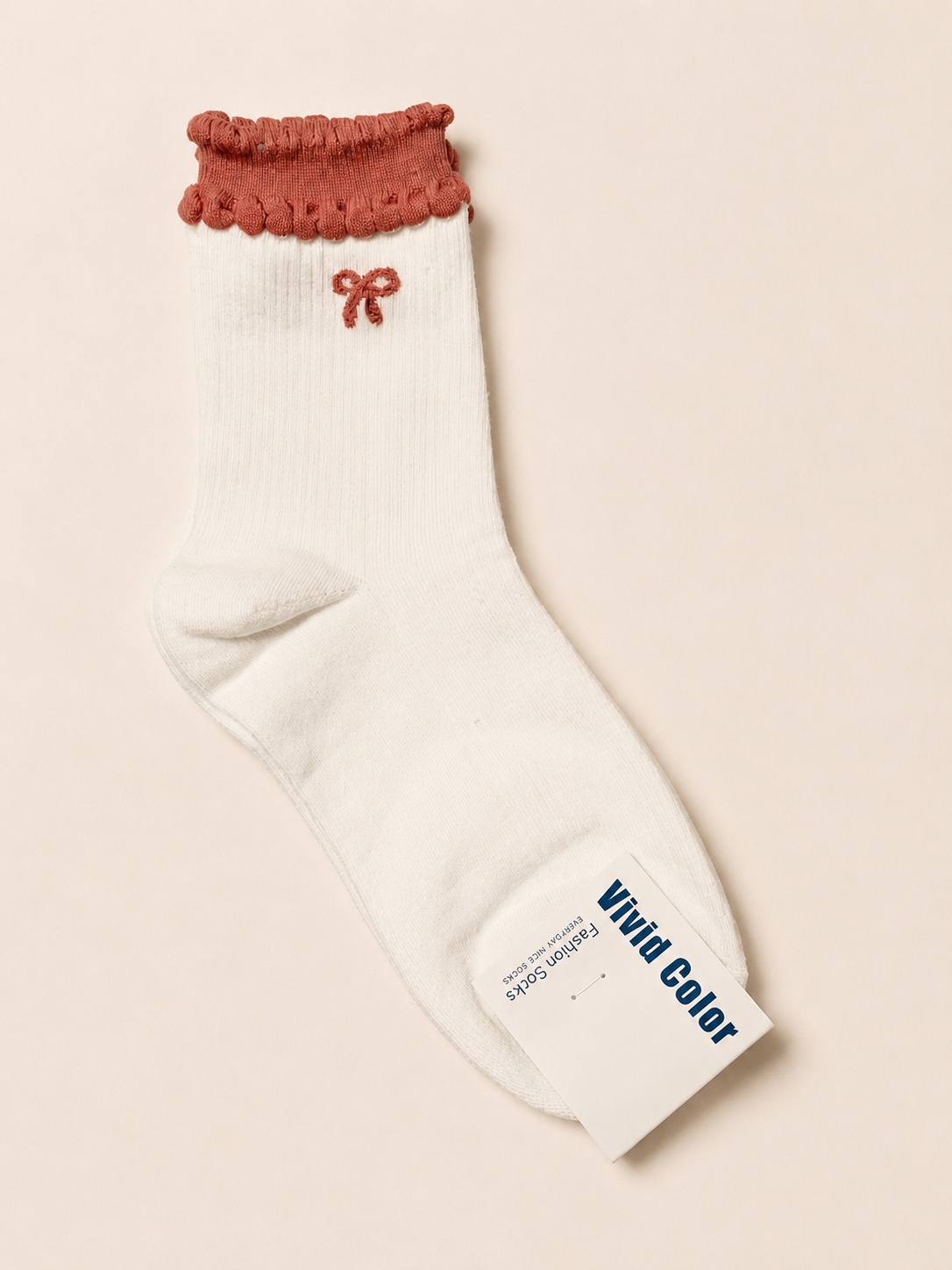 Korean Mini Ribbon Duo Layers Women's Crew Socks