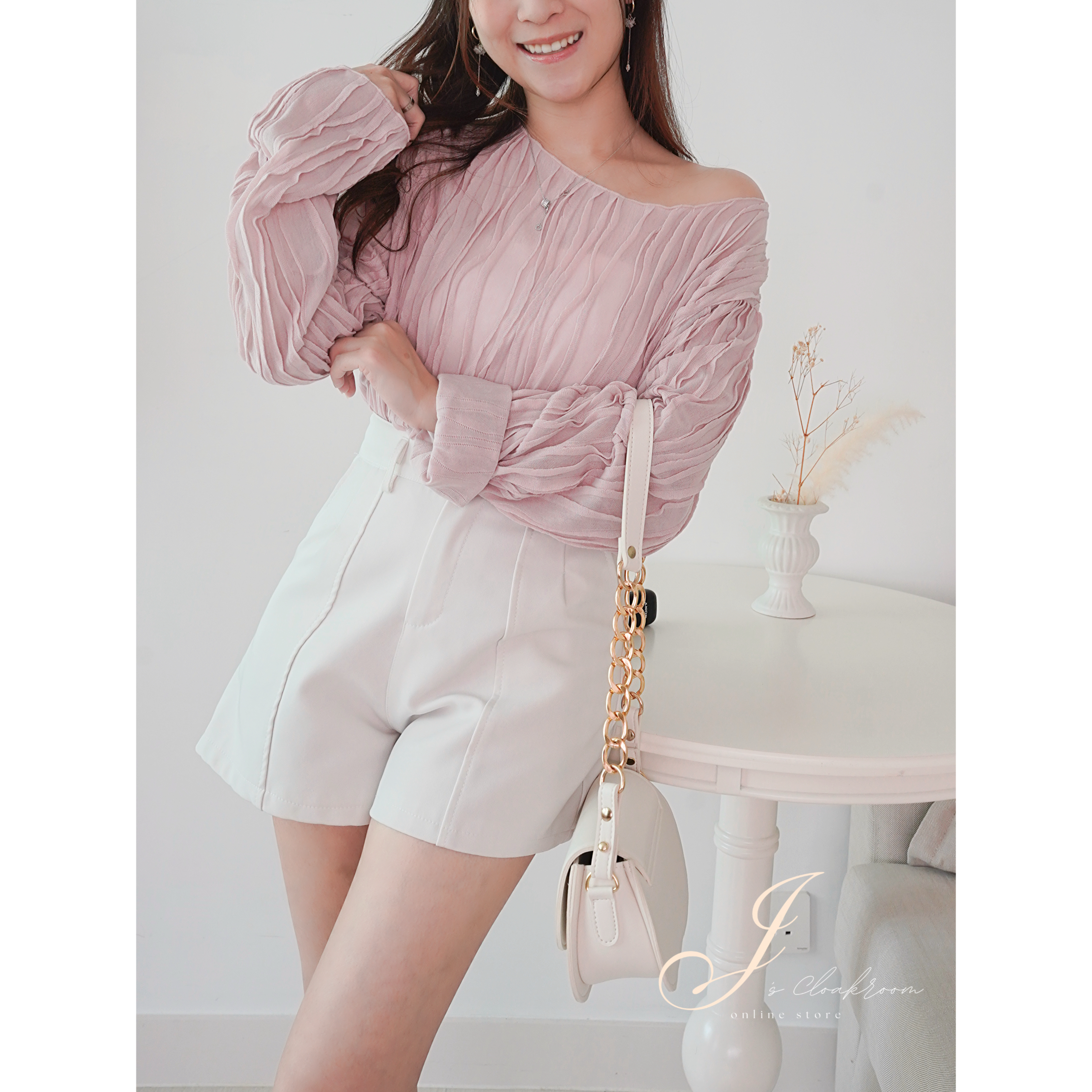 50%透感立體波浪上衣(JP)[粉紅色]358700