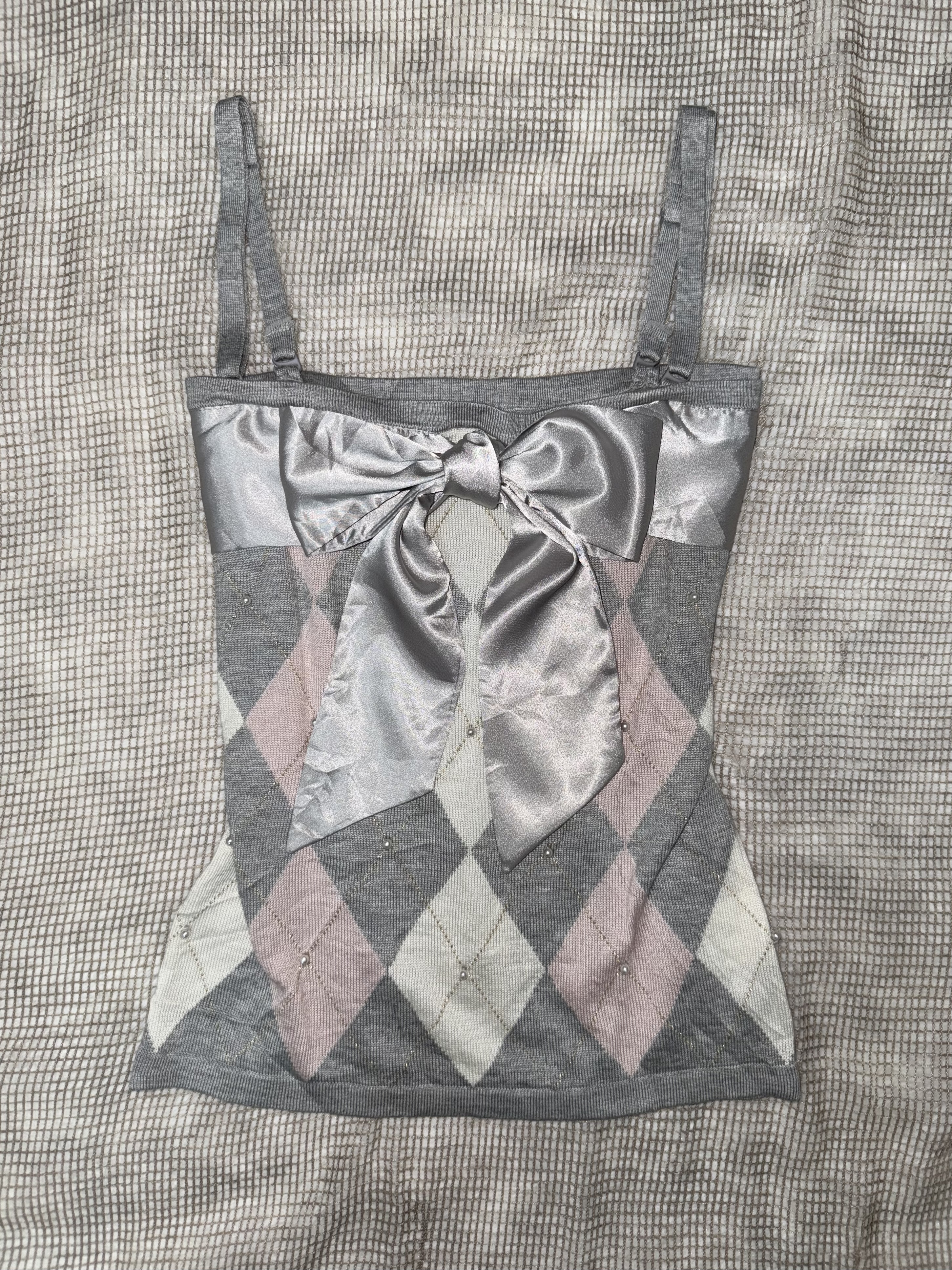 Argyle Pearl-Embellished Camisole with Large Satin Bow