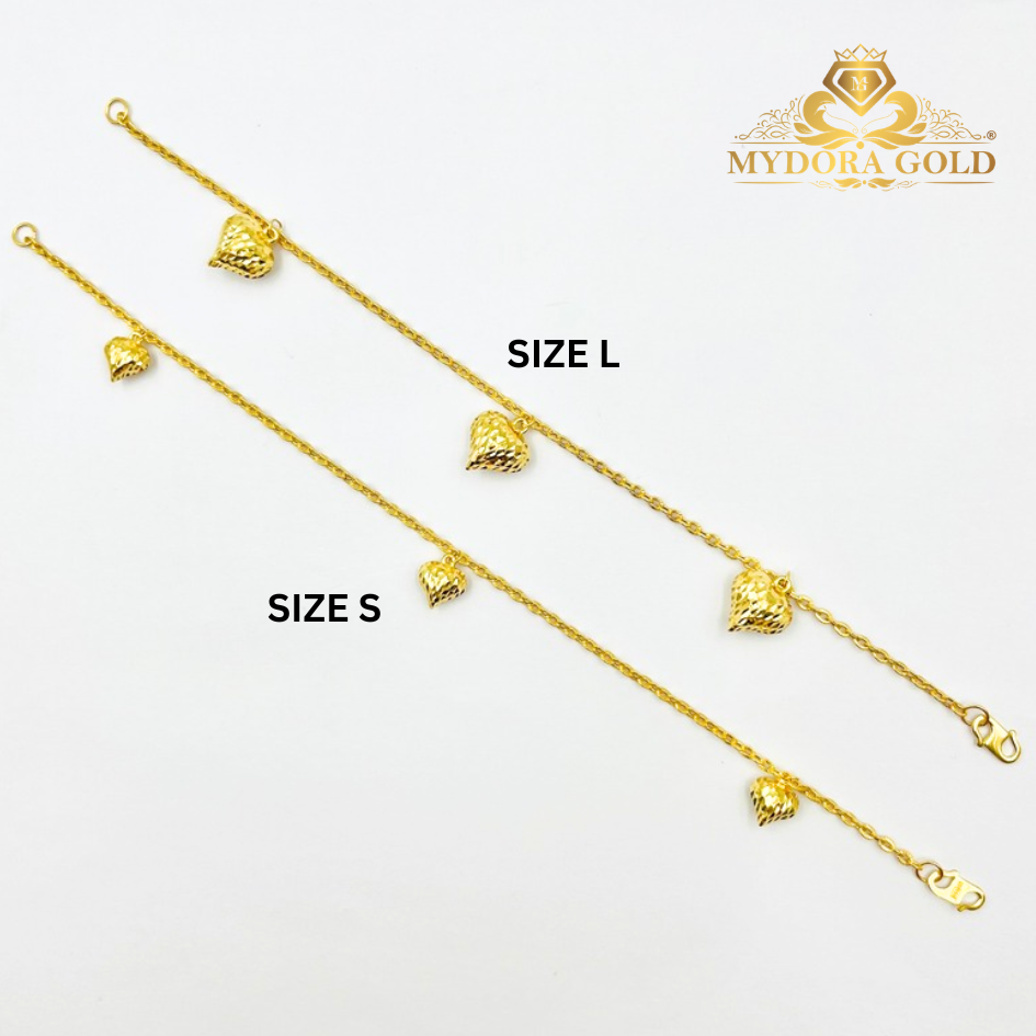 MYDORA Rantai Tangan Sauh Matahari Gantung 3 Love Pahat | EMAS 916/22K