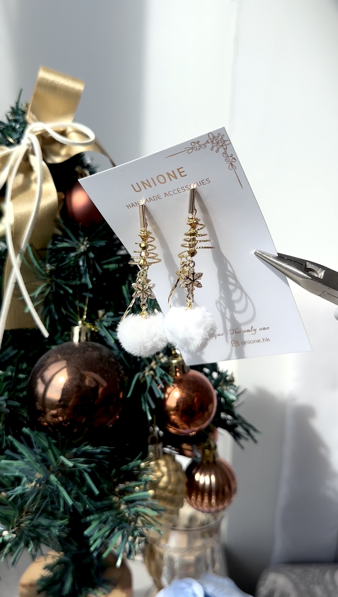 雪花毛球耳環❄️