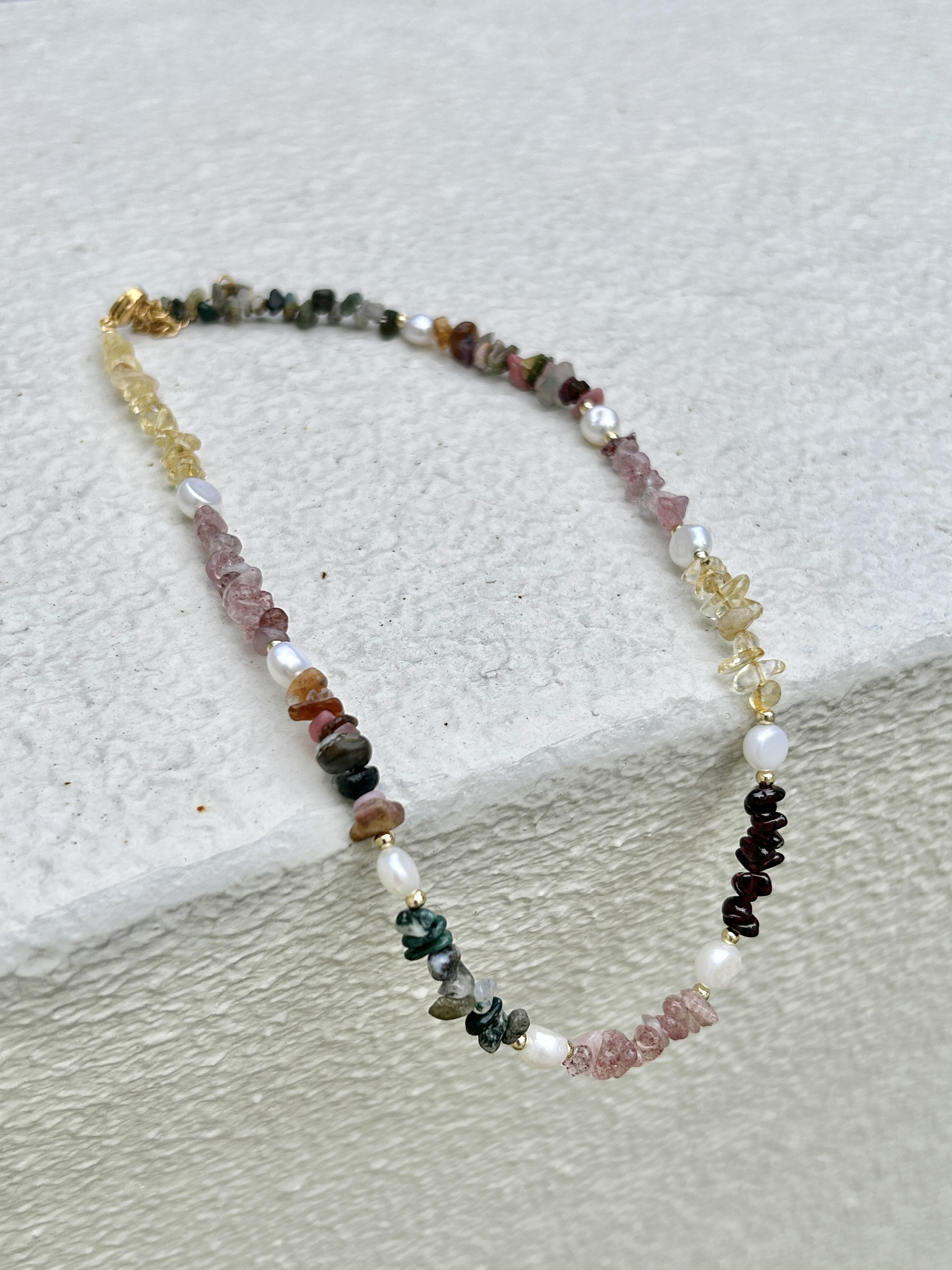 Multi colour stone stainless necklace