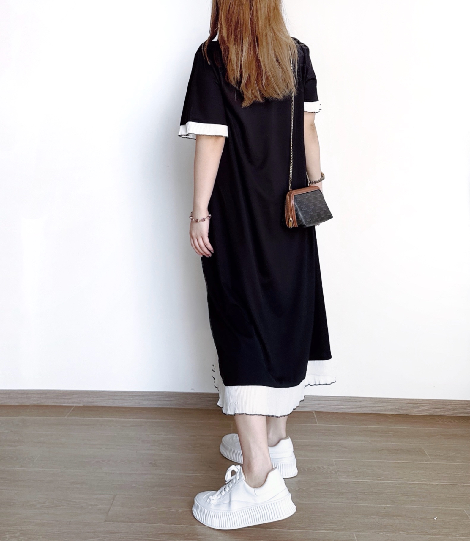 氣質顯瘦純色拼料Ops