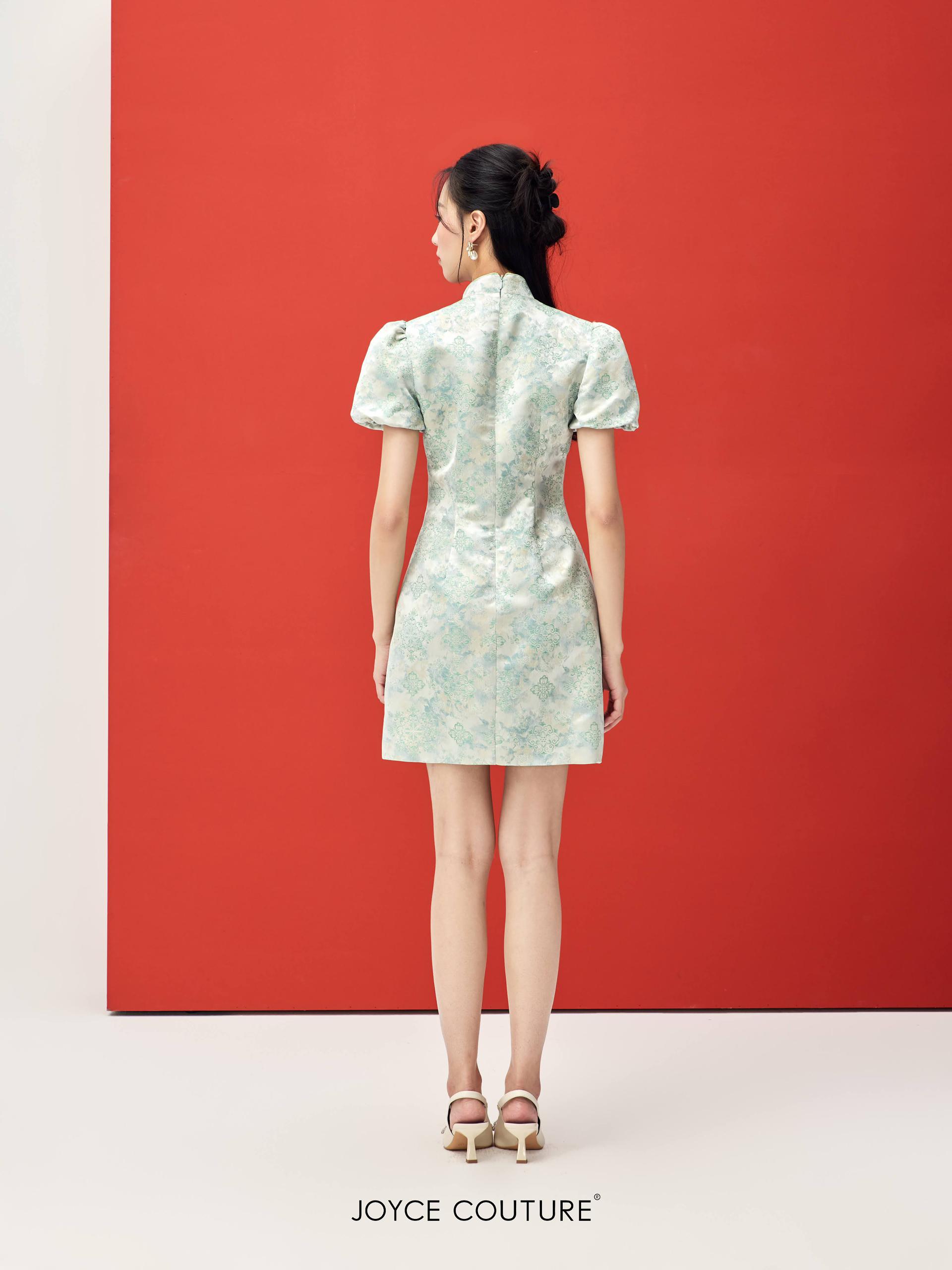 泡泡袖旗袍连身裙 D0105