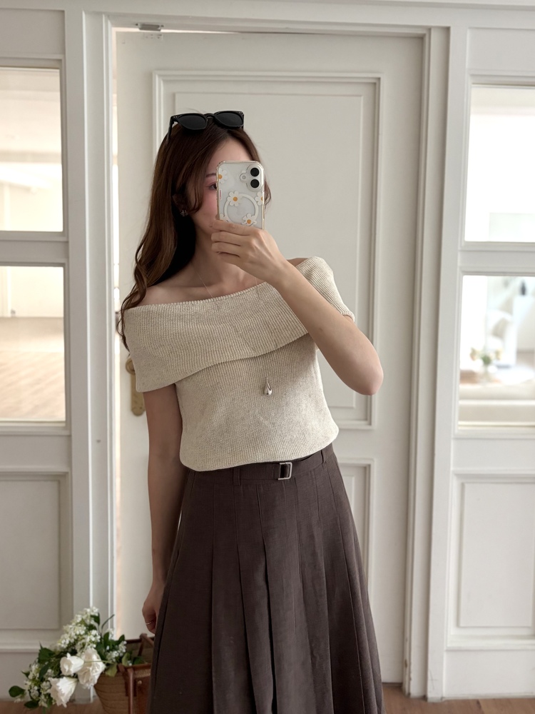 Linen Off Shoulder Top (Oat)