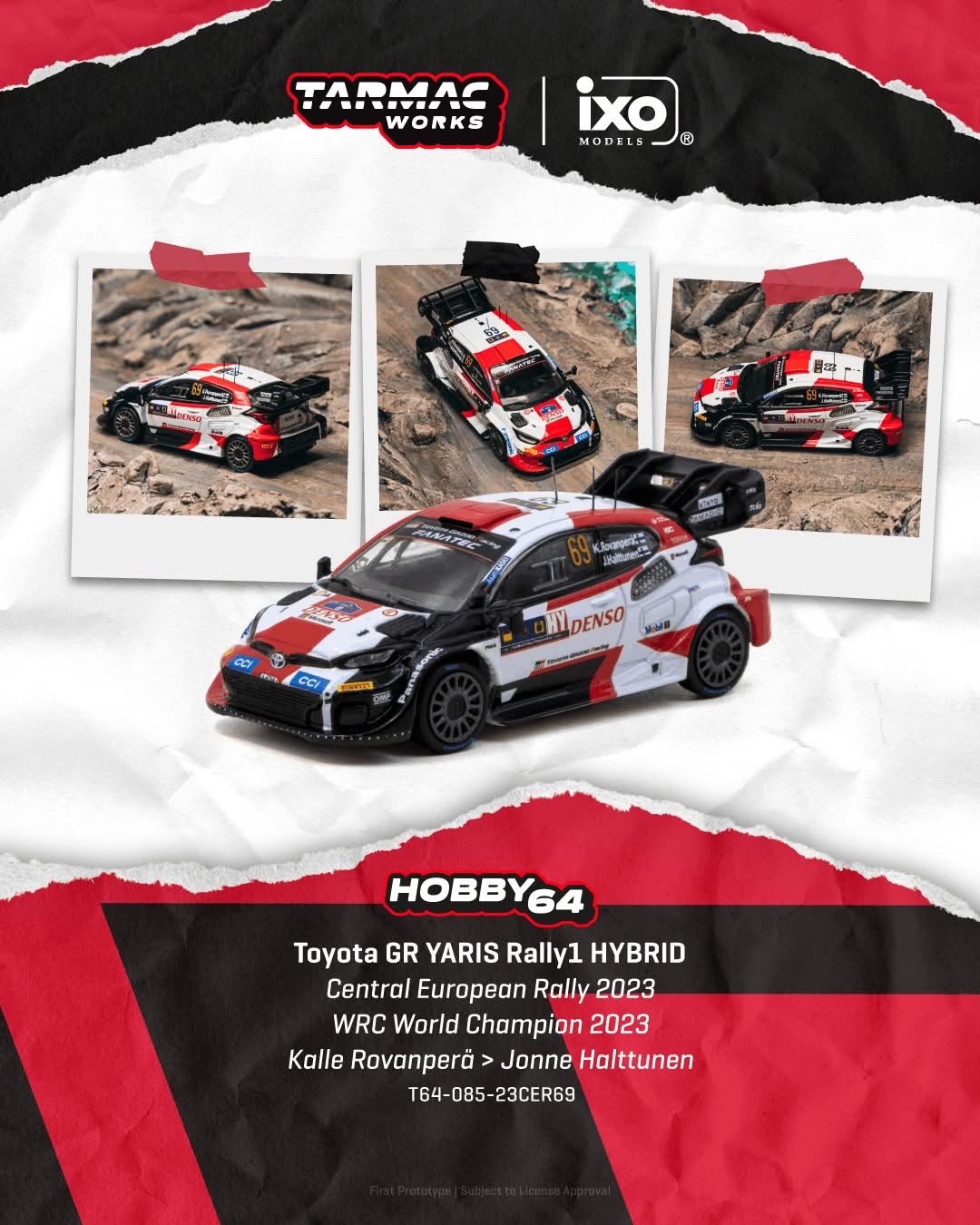 (預訂 Pre Order) Tarmac Works ( T64-085-23CER69 ) Toyota GR YARIS Rally1 HYBRID Central European Rally 2023 WRC World Champion 2023 Kalle Rovanperä / Jonne Halttunen