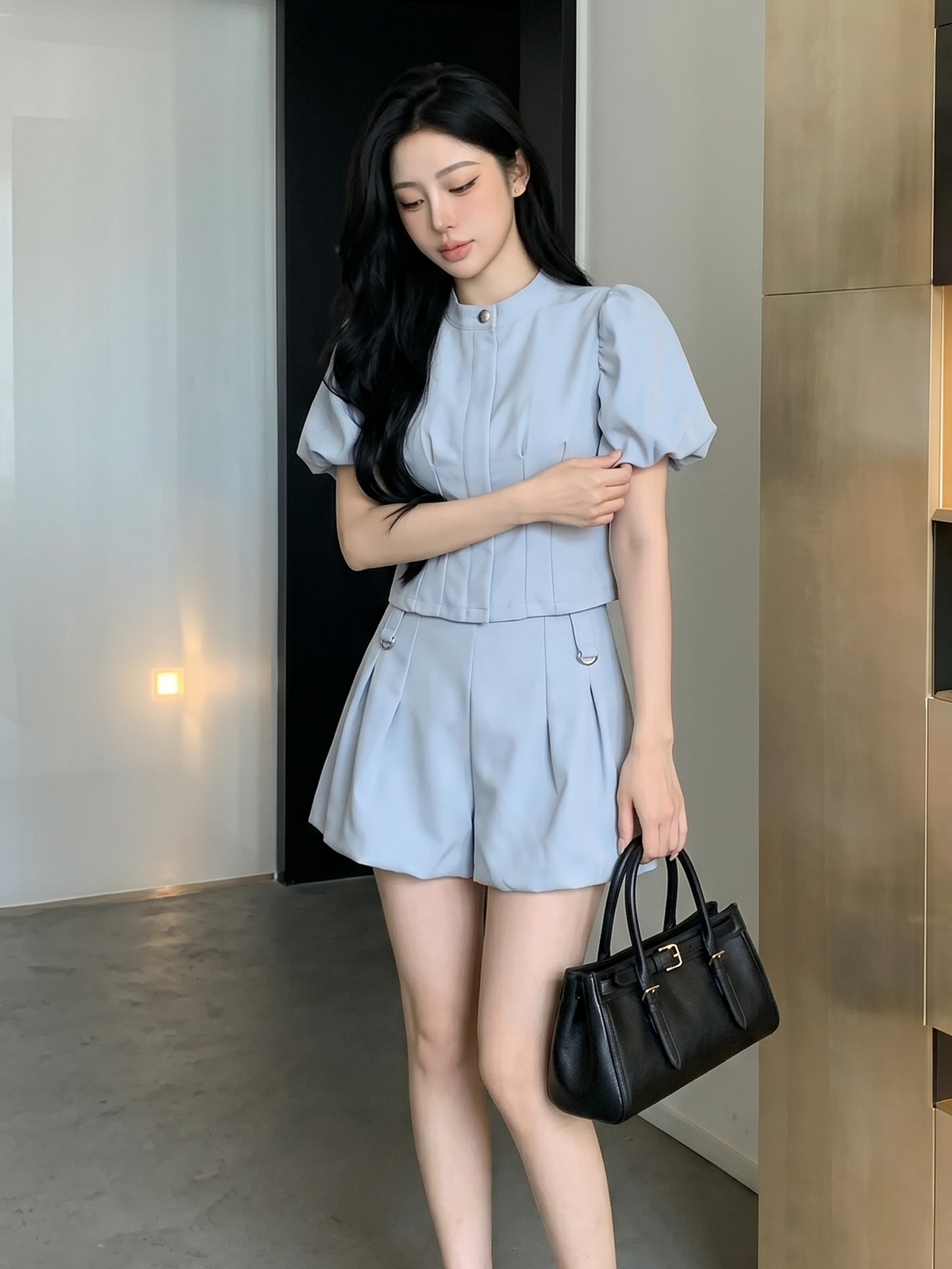 Aveline Puff Sleeve Round Neck Set M179