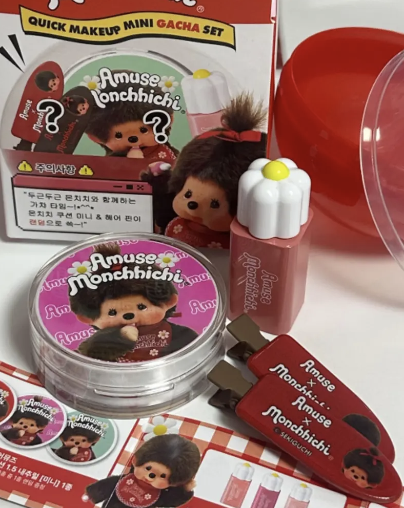 韓國 Amuse x Monchhichi 限定 迷你扭蛋彩妝套裝 Tint +氣墊+髮夾 | Quick Makeup Mini Gacha