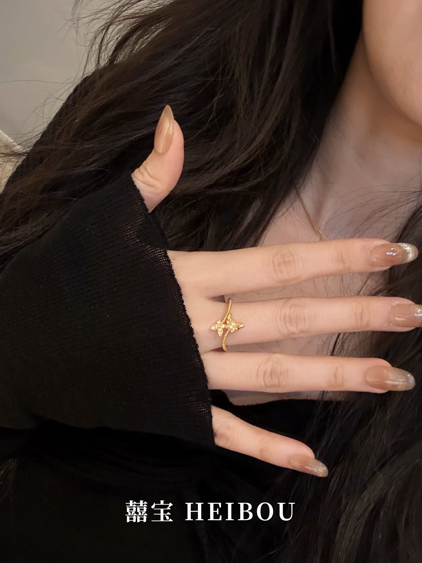 【6D镶嵌】点钻双蝶戒指