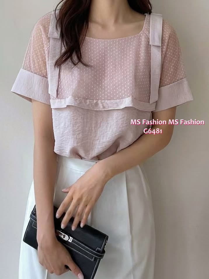 G6481 波點透視袖top