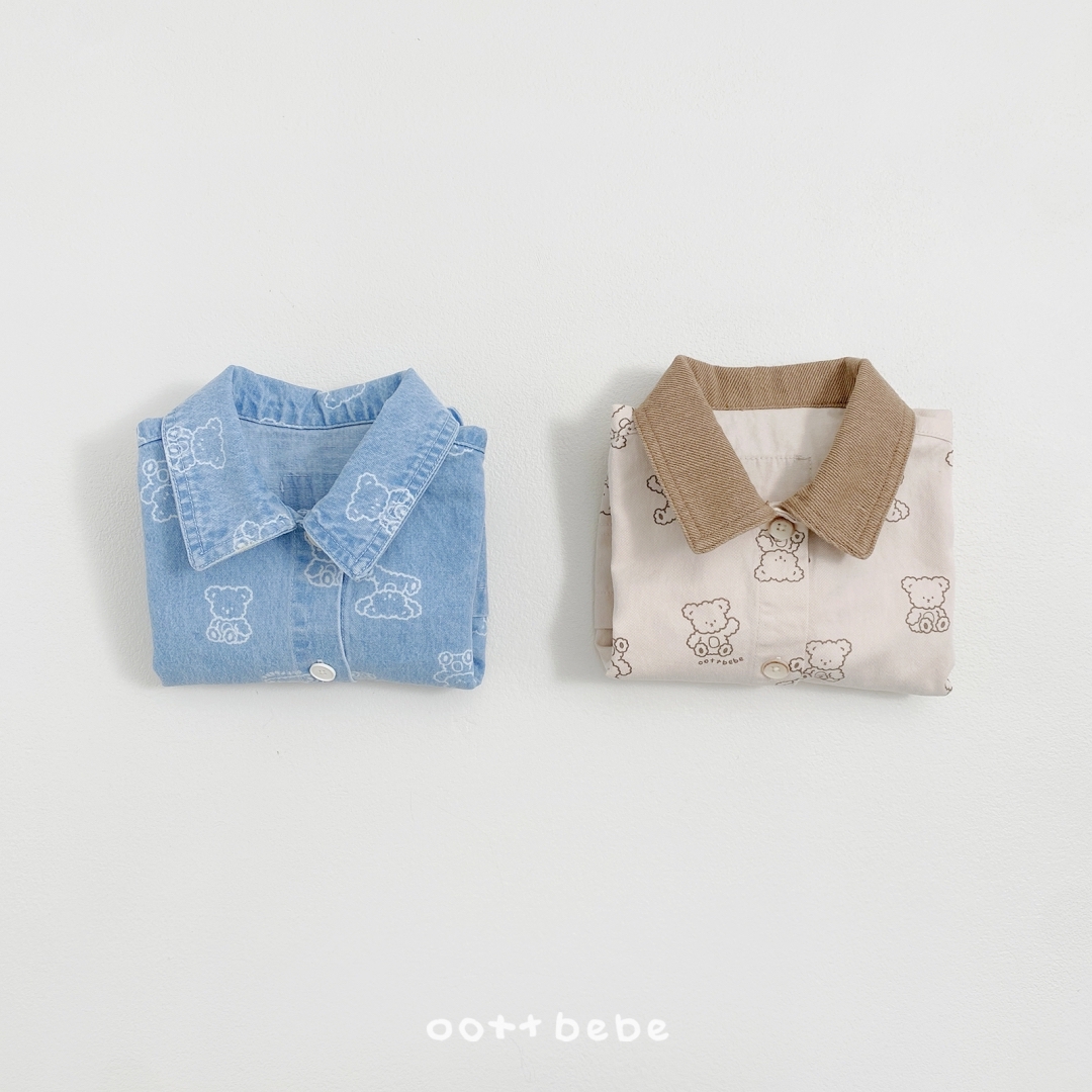 🌸預訂 韓國直送🌸🇰🇷OOTTBEBE兩色小熊滿印斜紋布牛仔外套