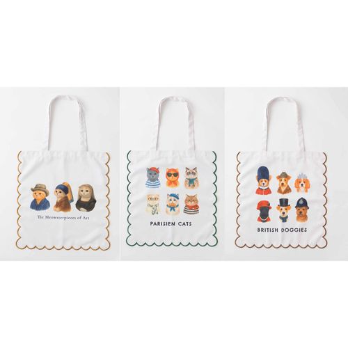 🆕【⭐訂購⭐】🌀 🇯🇵 日本直送 可愛貓狗雙面圖案 刺繡滾邊扇形 大容量 tote bag［3款選］🌀 [ELJD-0011][261101]
