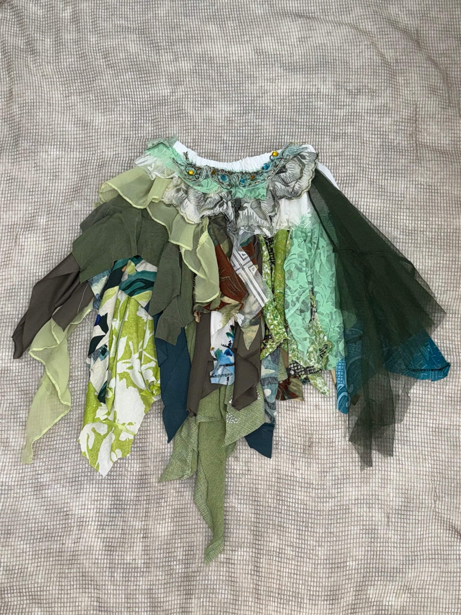 Fairycore Forest Green Patchwork Remade Skirt