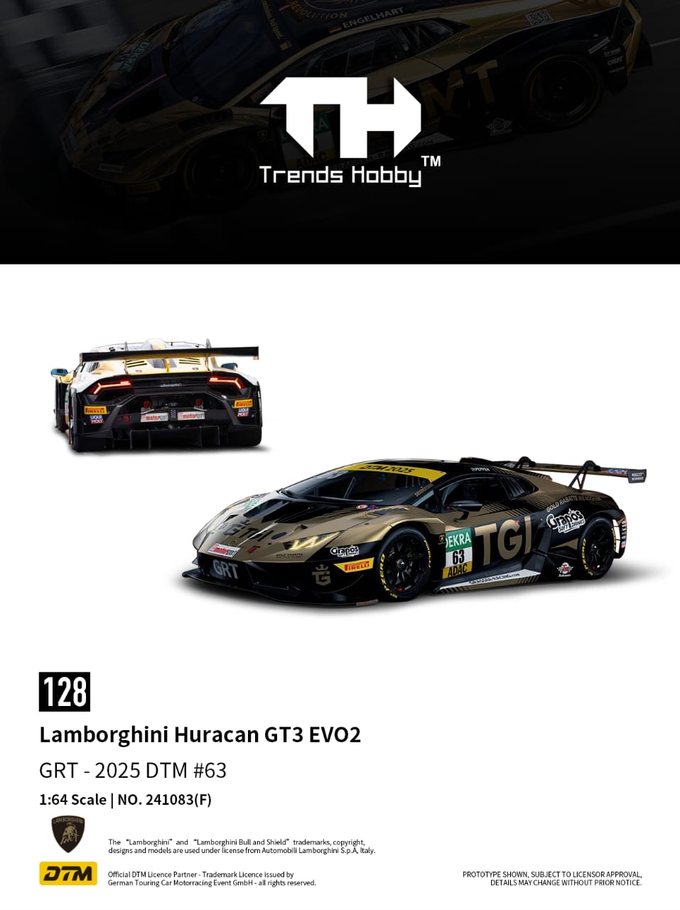 (預訂 Pre Order) Trends Hobby (241083-F) 1:64 Lamborghini Huracan GT3 EVO2 - DTM 2025 #63