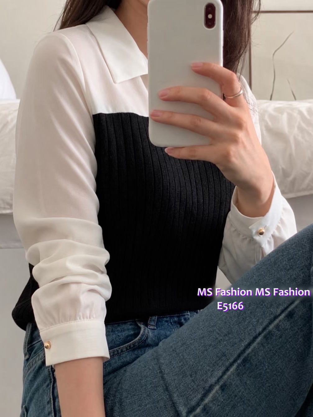 E5166 拼直紋pattern top